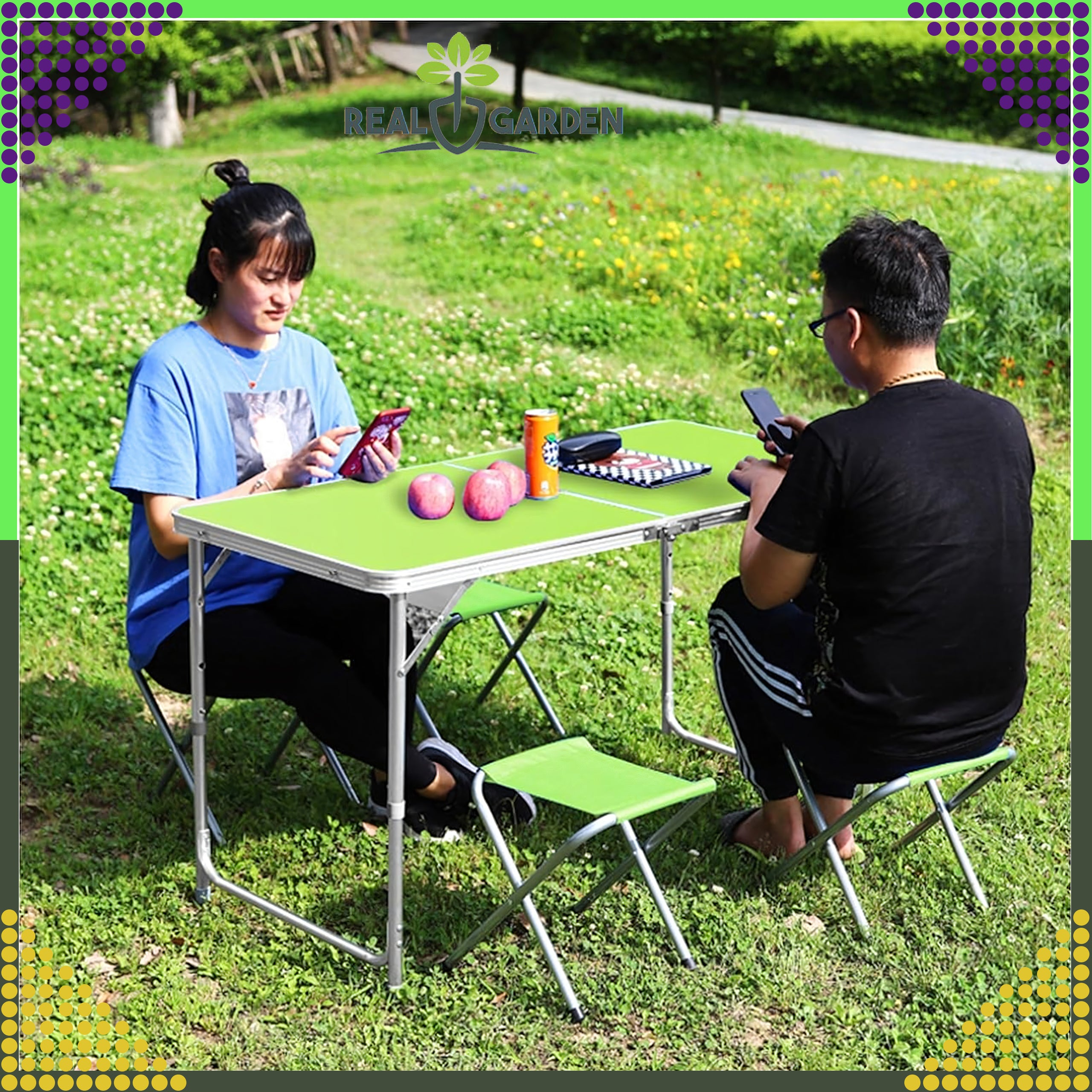 Set: Folding Camping Tourist Table, Large, 4 Chairs, Suitcase