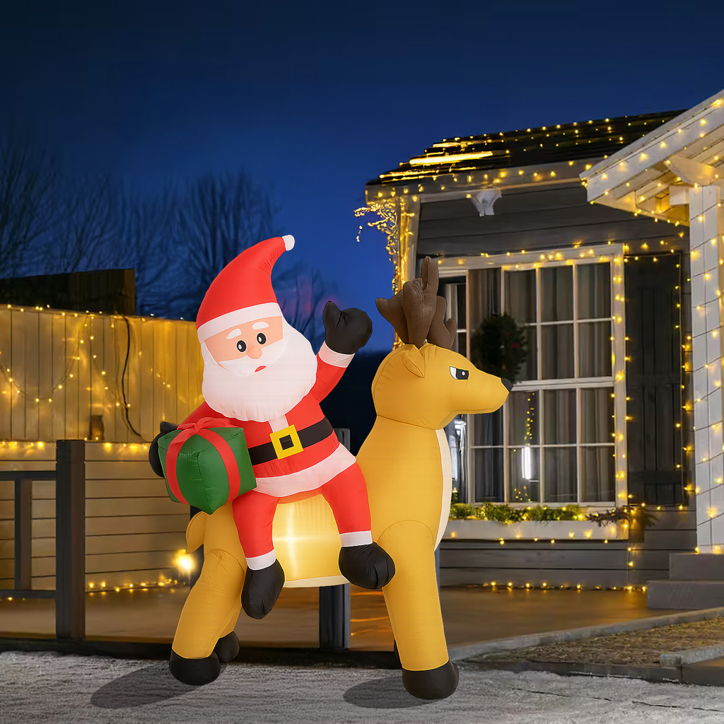 Täispuhutav jõuluvana põhjapõdraga 1.5m jõulukaunistus LED-taustvalgustusega