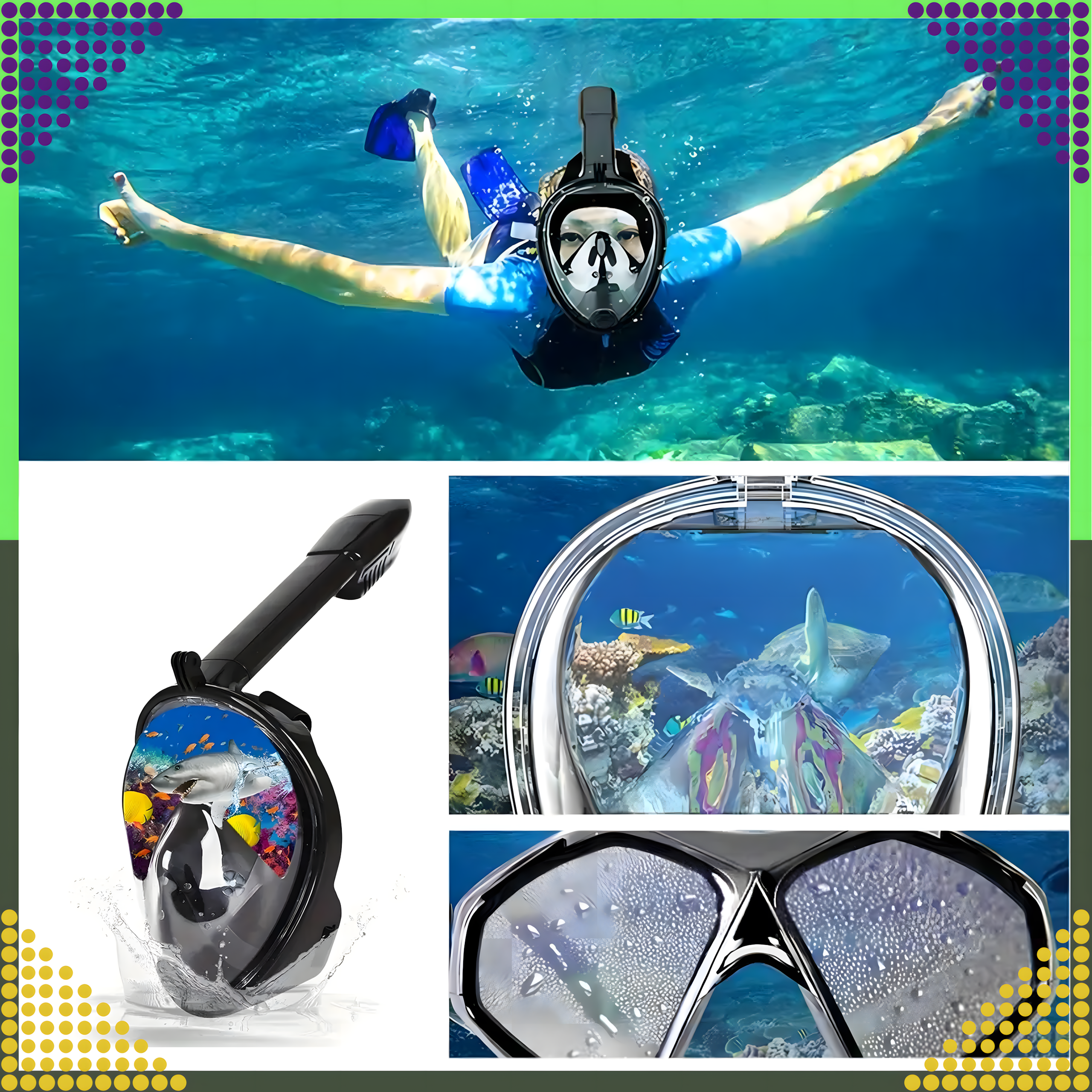 Sukeldumismask ujumiseks ja snorgeldamiseks, täismask vees kasutamiseks, basseini jaoks L/XL