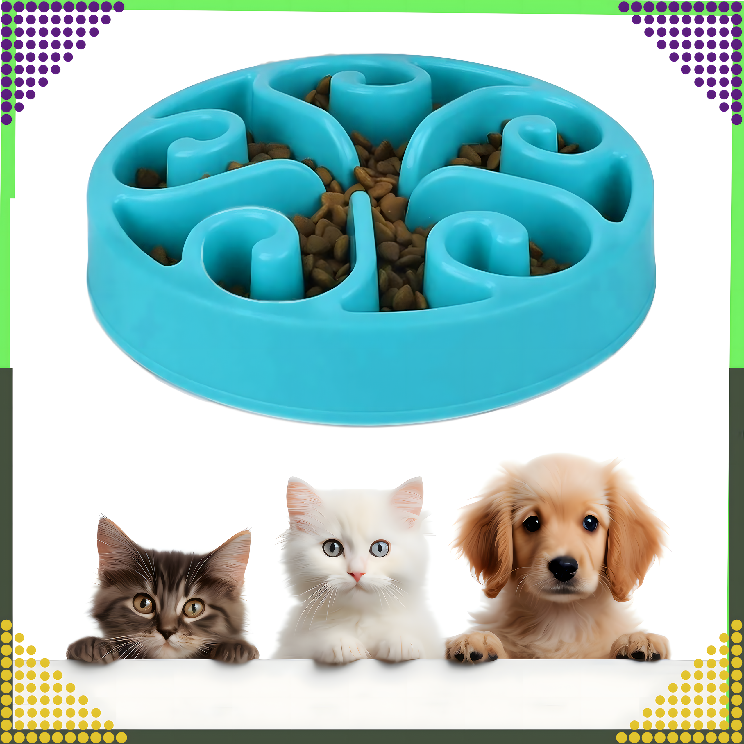 Toidu aeglustav kauss koerale, kassile ja teistele loomadele, suur, vaheseintega