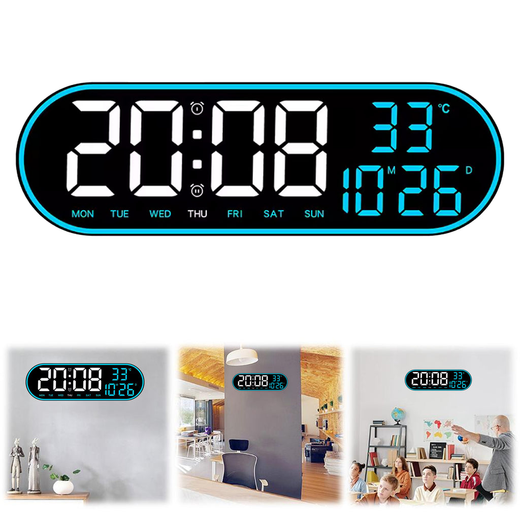 Large Digital Electronic Wall Clock LED 38 cm with Temperature and Alarm Remote