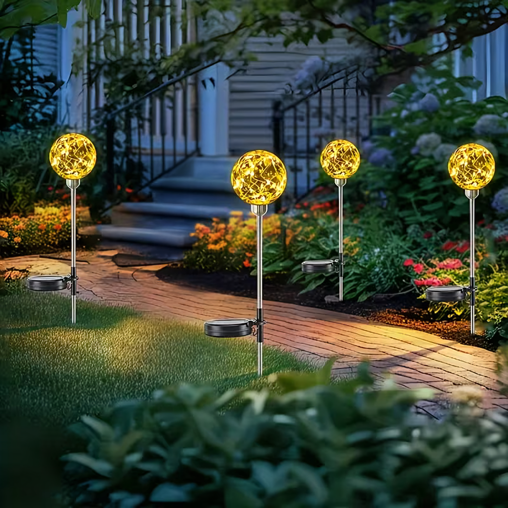 Solar Garden Spike Lights LED Ball Waterproof 4 pcs