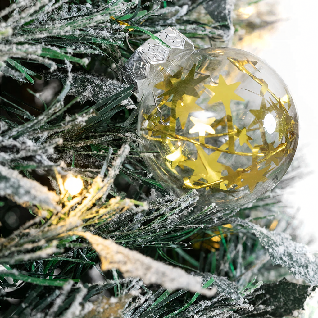 Jõulupuu, kaunistatud, dekoratiivne, valmis, kokkupandav, 180 cm, tulede ja kuulikestega