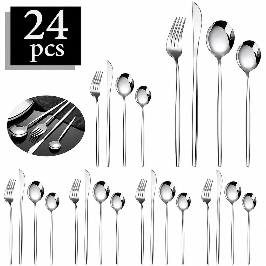 24-Piece Cutlery Set for 6 People with Glossy Finish and Box