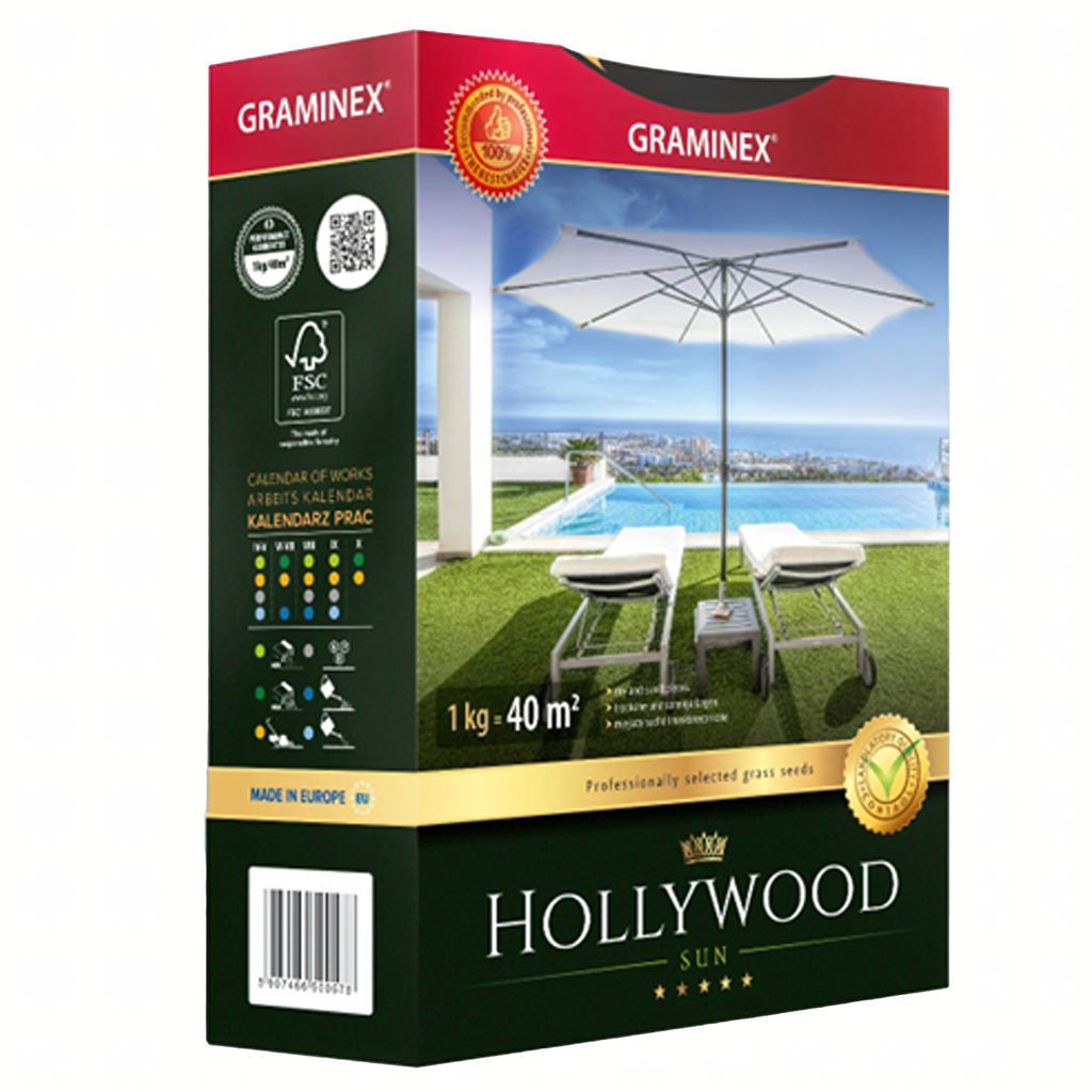 Premium Grass Seed Mix HOLLYWOOD 1kg for Sunny Dry Areas