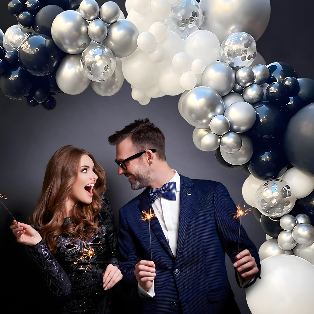 Õhupallikaare komplekt sünnipäeva õhupallid Black hõbedane valge 107 tk