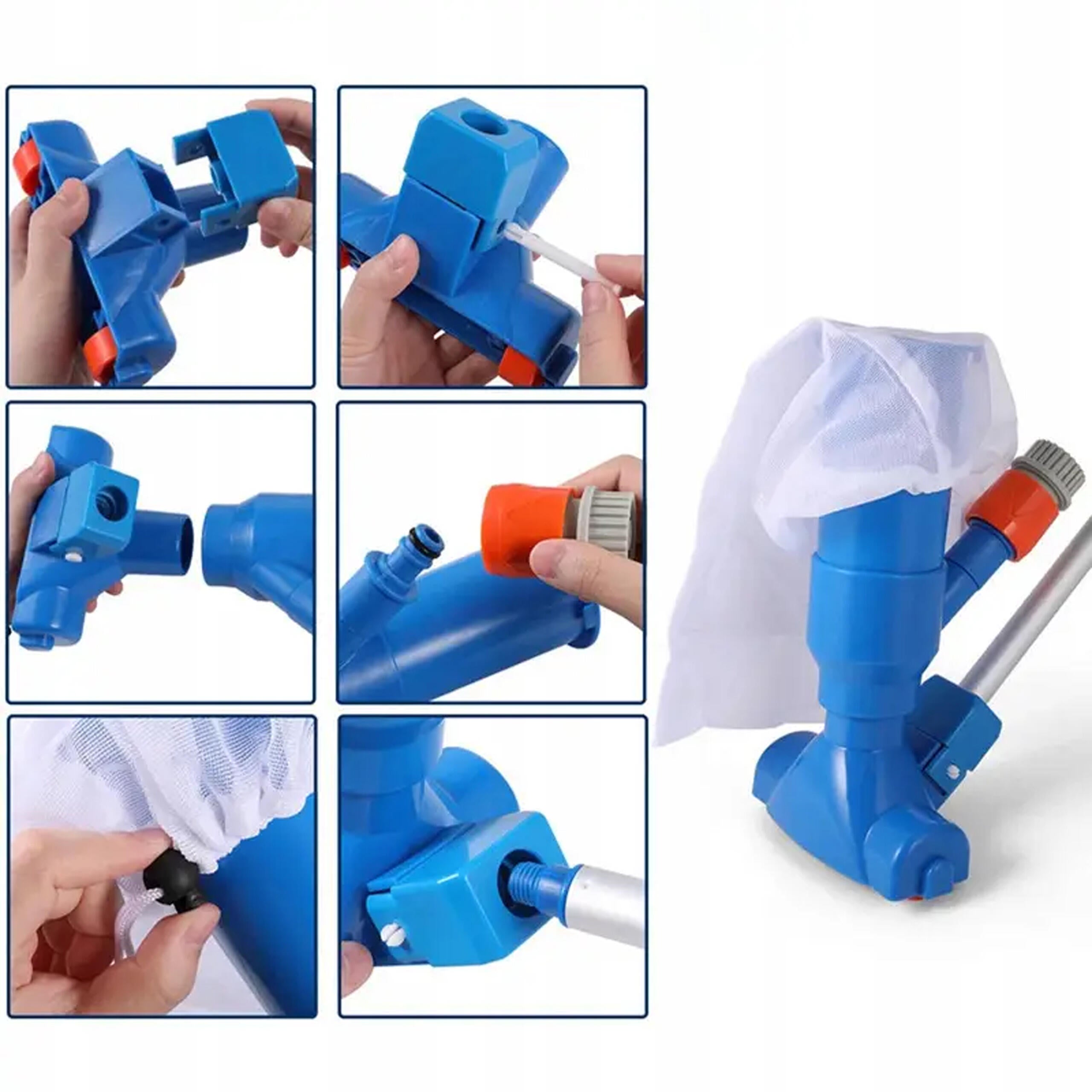 Pool and Spa Bottom Cleaning Set with Vacuum Brush and Net