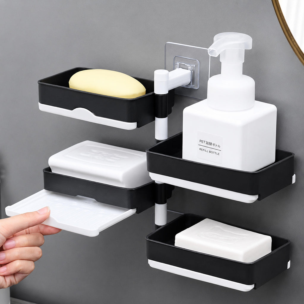 4-Tier Rotating Bathroom Soap Dish Shelf with Drain