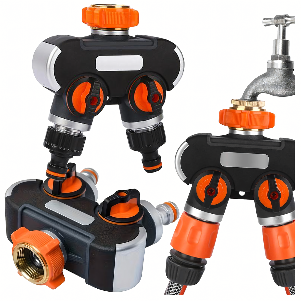 2-Way Hose Splitter for Garden Hose Faucet with Valves