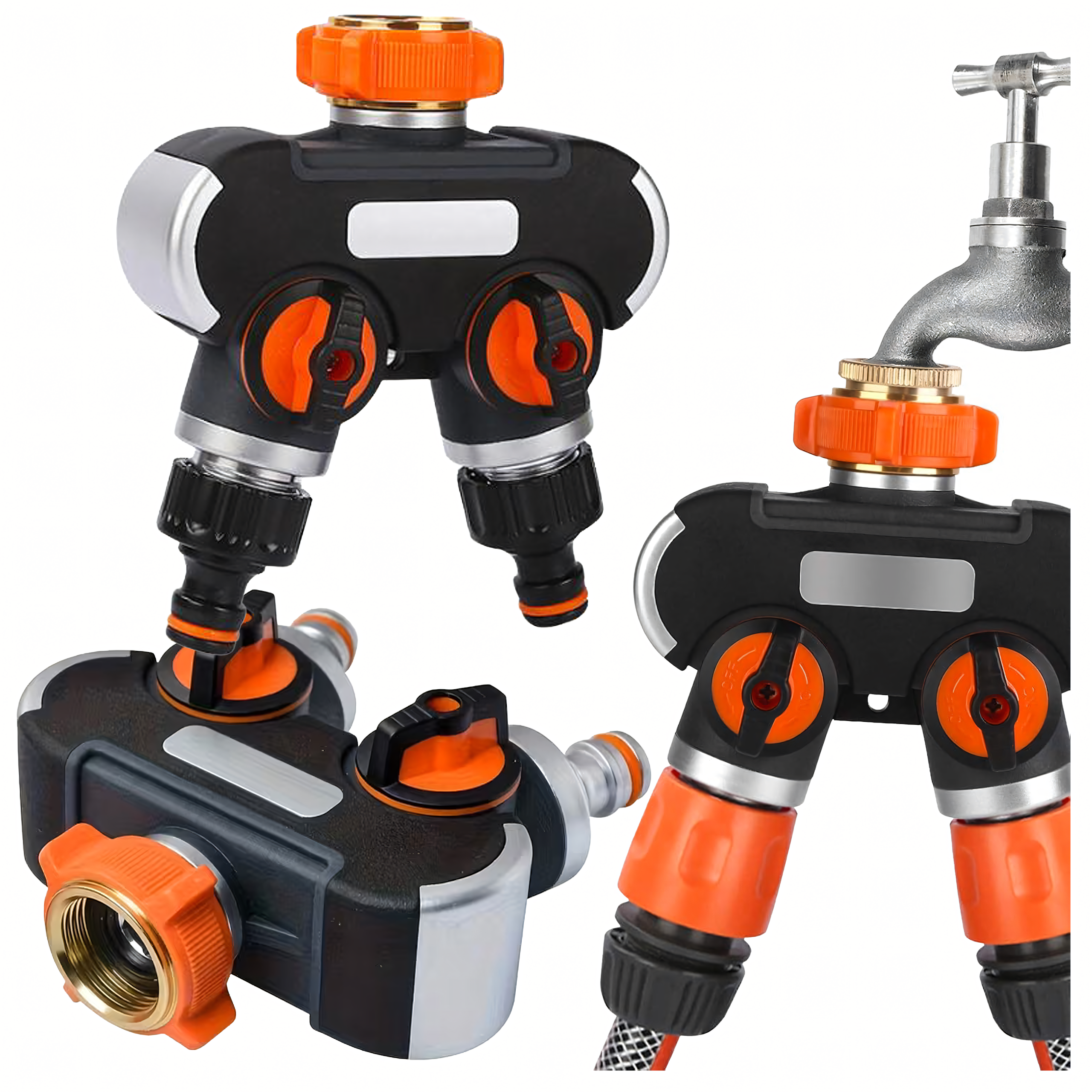 2-Way Hose Splitter for Garden Hose Faucet with Valves