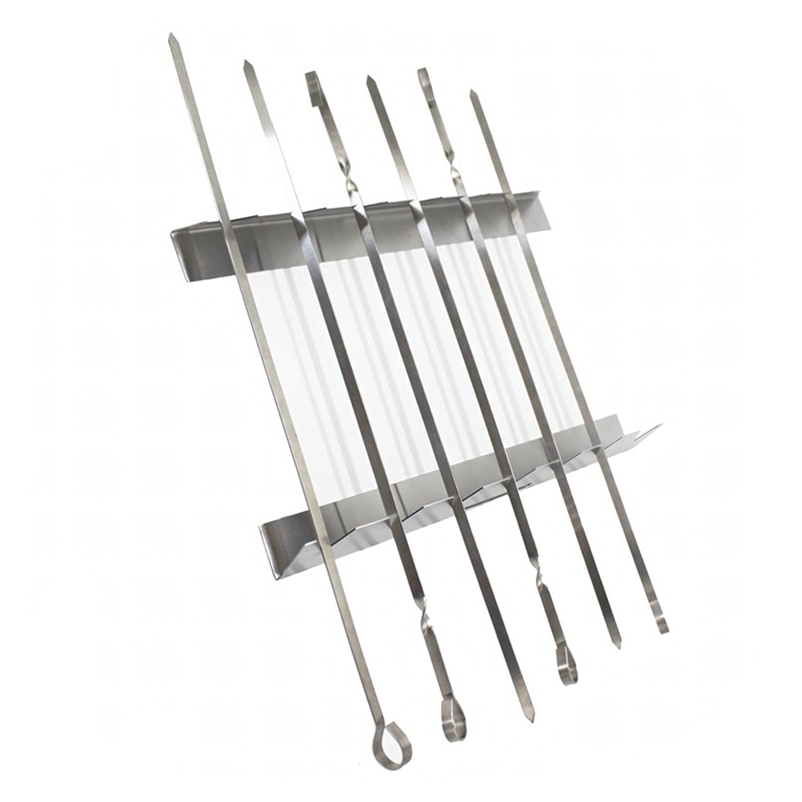 6x 6 Steel Skewers for Barbecue with Stand and Bag Set