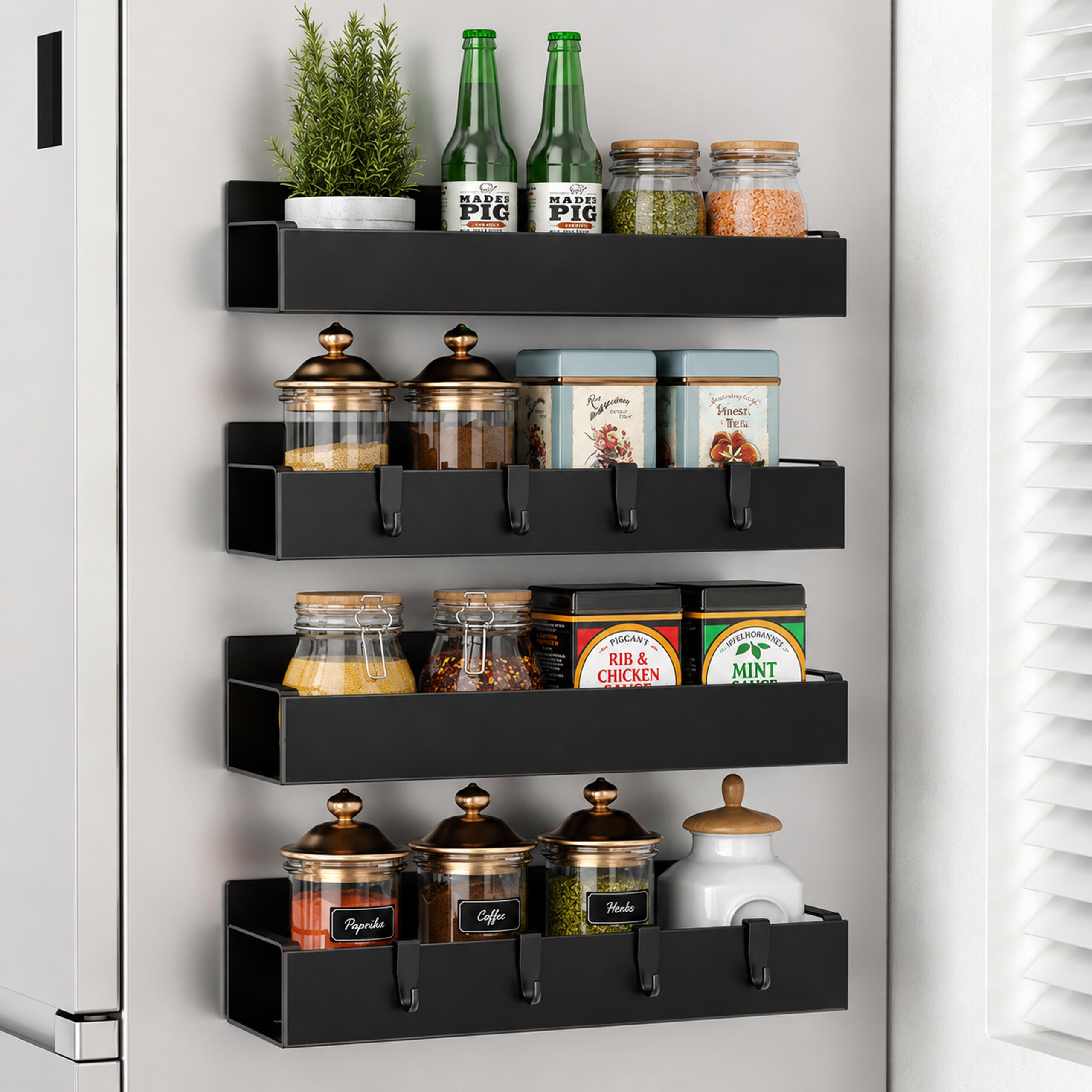 Magnetic Shelf for Refrigerator, Washing Machine, Spices, Hooks Kitchen Organizer 2 pcs