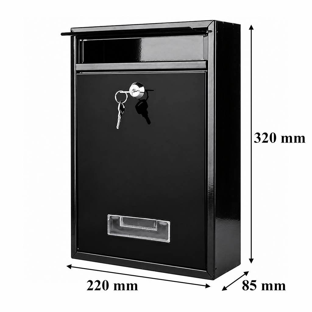 Black Steel Mailbox with Key Lock and Window