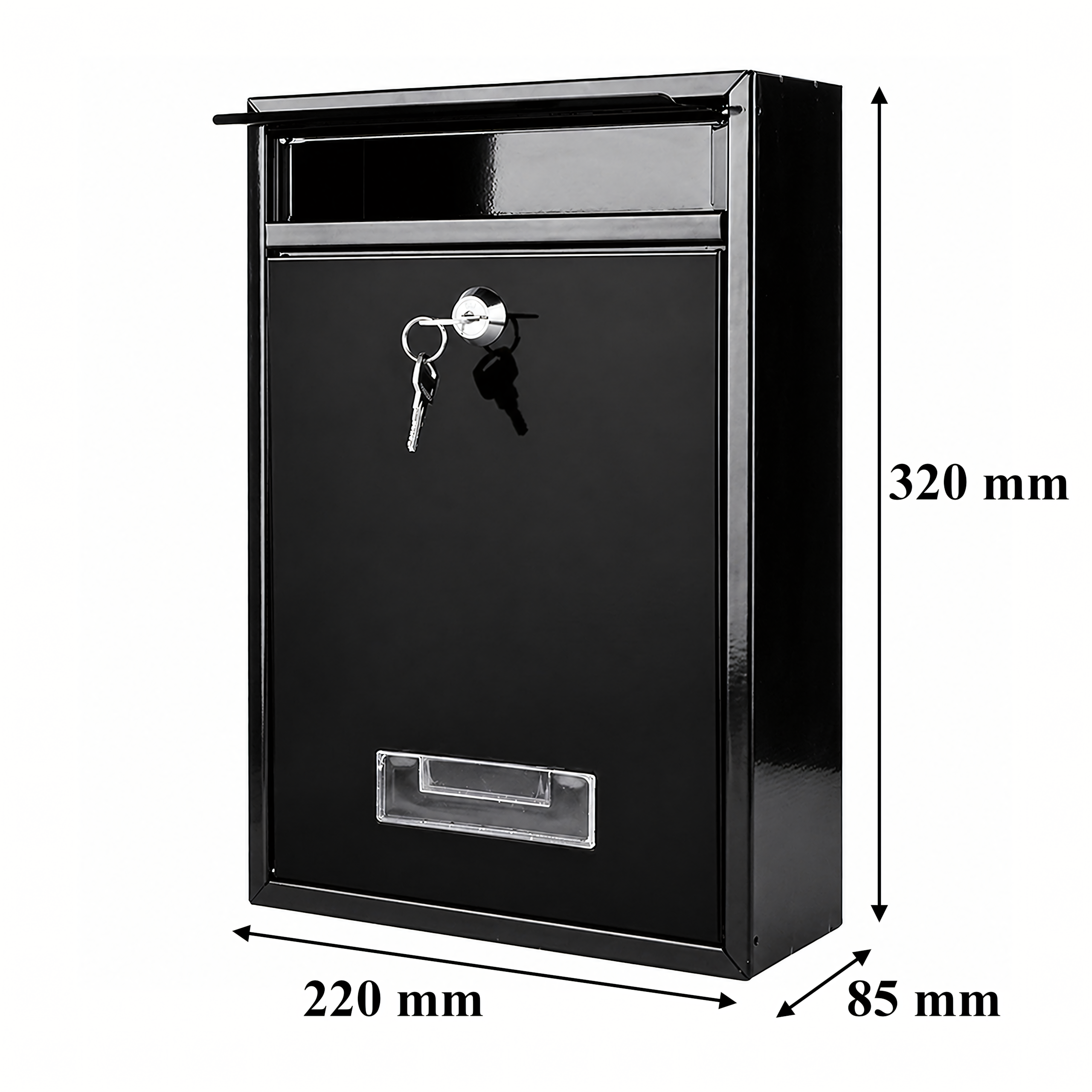 Black Steel Mailbox with Key Lock and Window