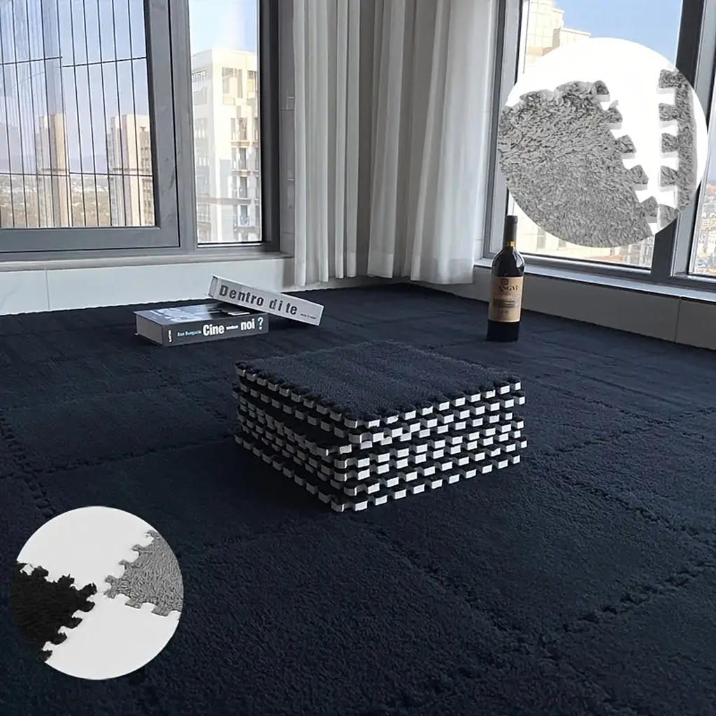 12x EVA Foam Puzzle Plush Mat Floor Carpet Black 30x30cm