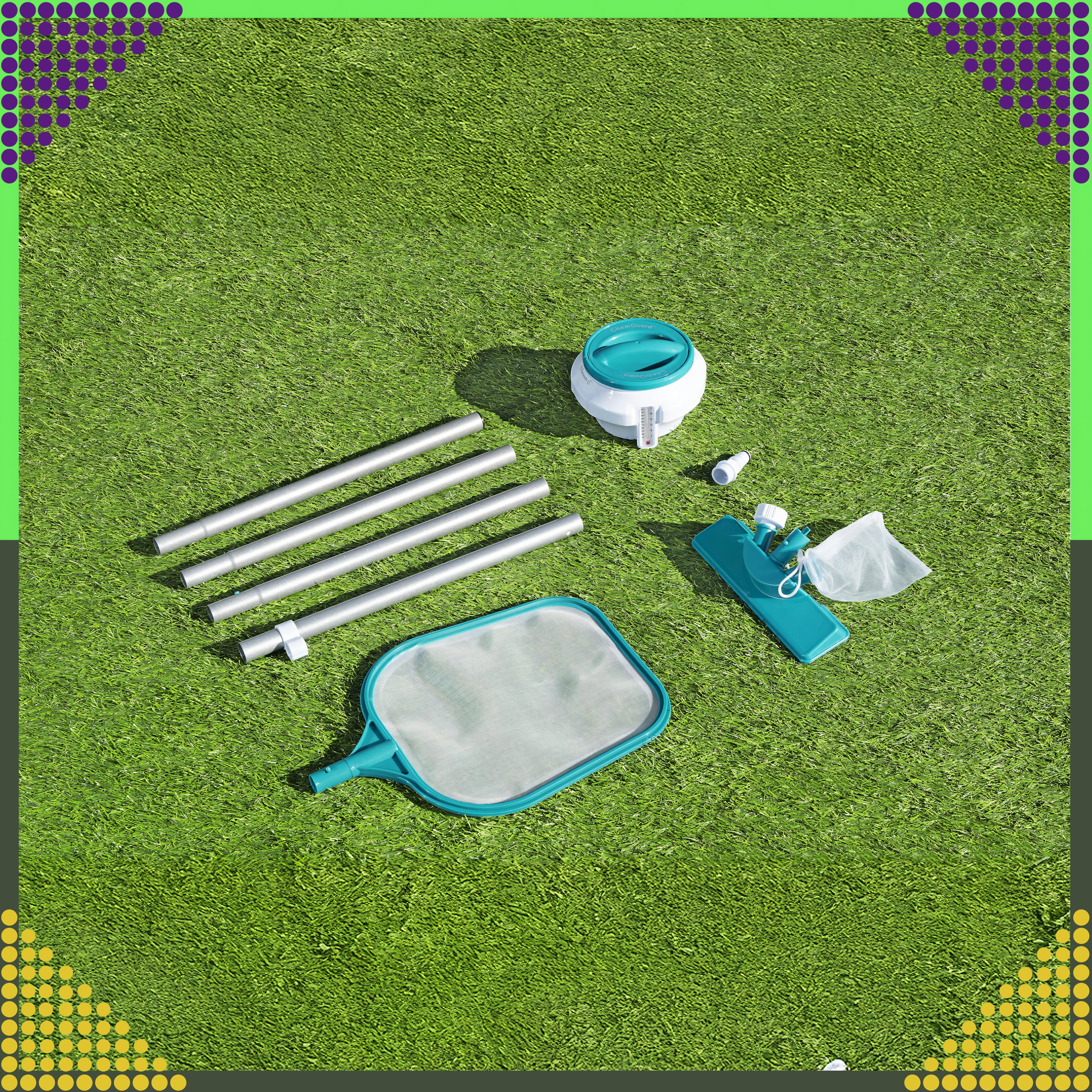 Bestway 58794 basseini hooldus- ja puhastuskomplekt võrguga, pulgaga, pH ribade ja plaastriga