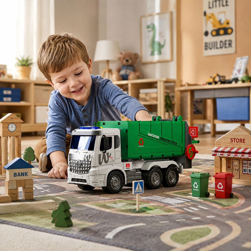 36x Giant Garbage Truck Toy 1:10 Scale with Lights, Sounds, and Lifting Function