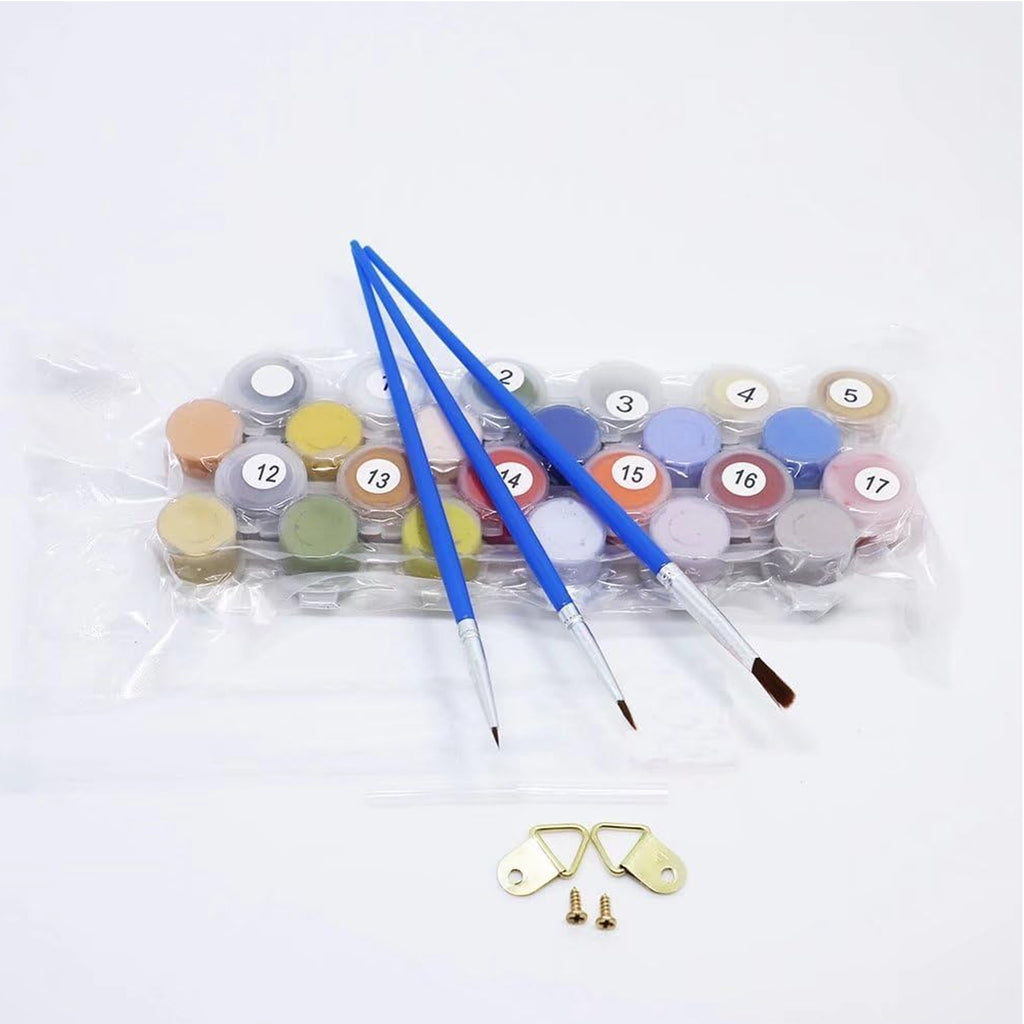 Numbrite järgi maalimise lõuend raamiga, isetegemise komplekt, pintslid, värvid, 30x40