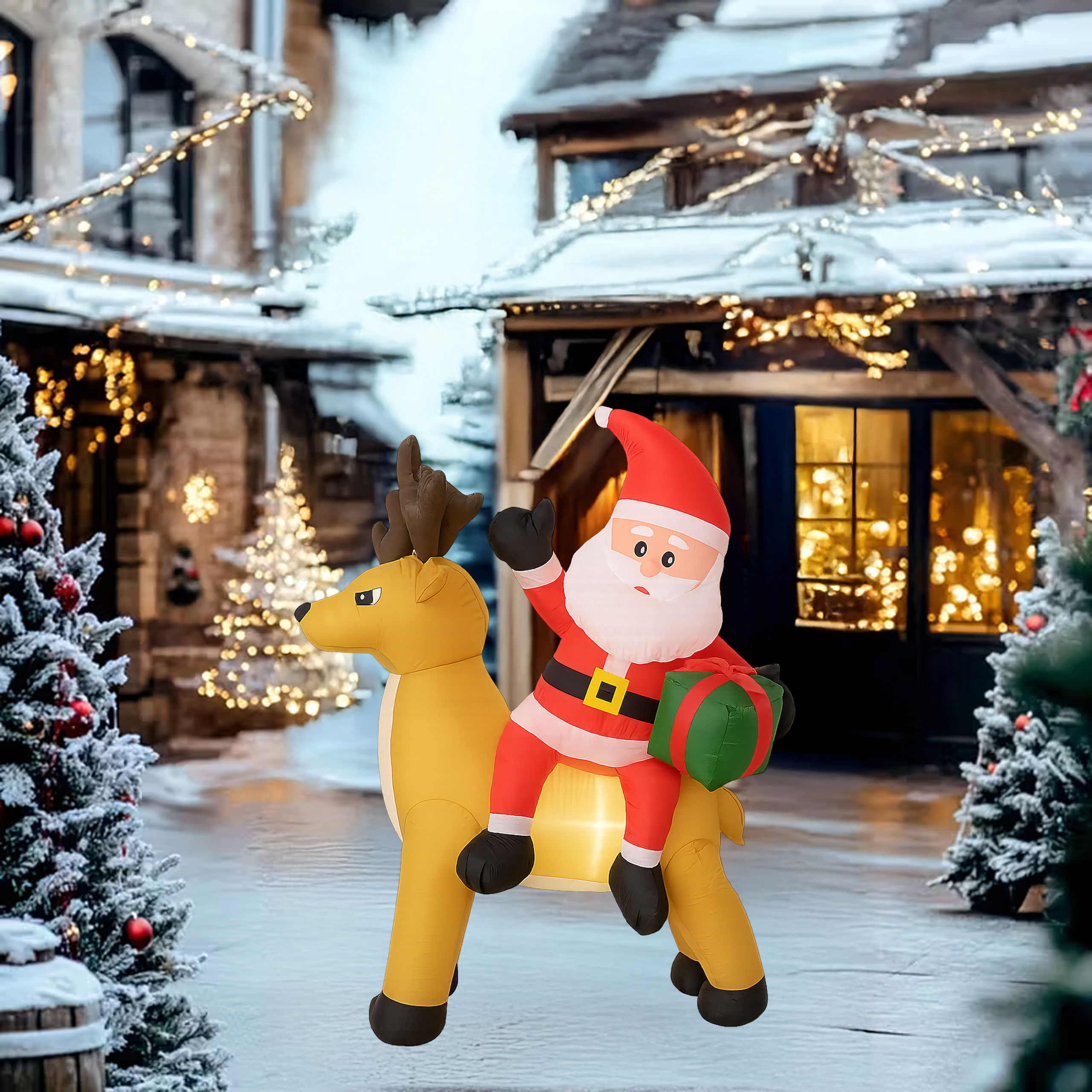 Täispuhutav jõuluvana põhjapõdraga 1.5m jõulukaunistus LED-taustvalgustusega