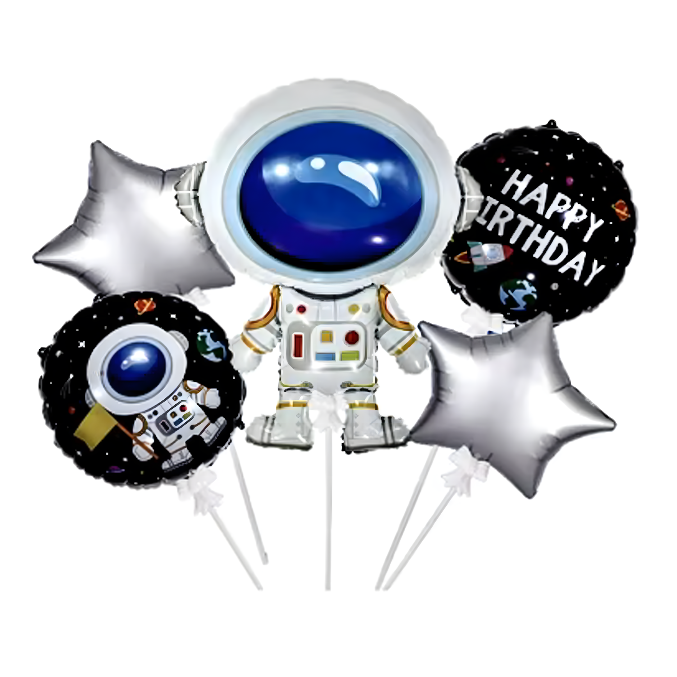 Set of Foil Balloons for Birthday Space Astronaut Stars 5 pcs