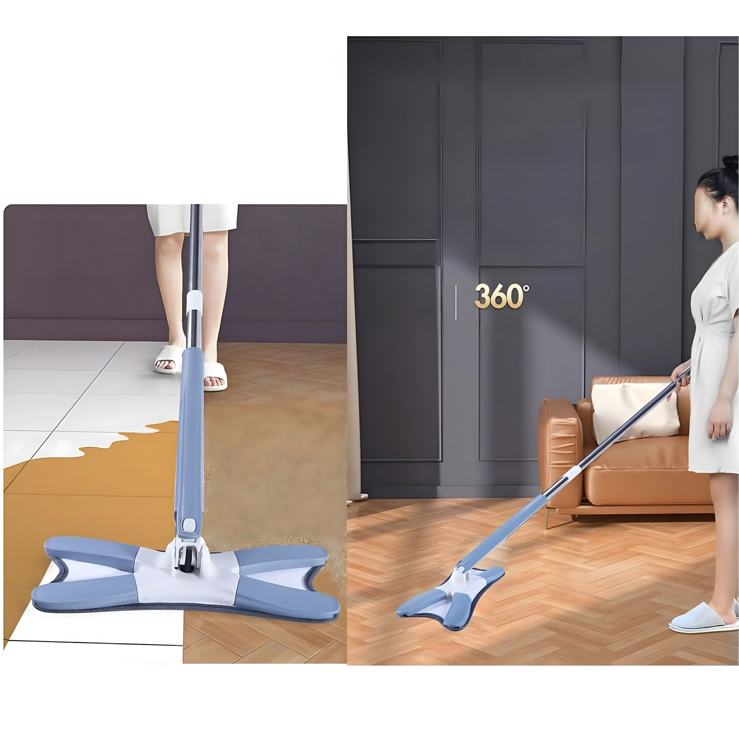 Flat Foldable Spin Mop with Twist Butterfly Wringer and Refill