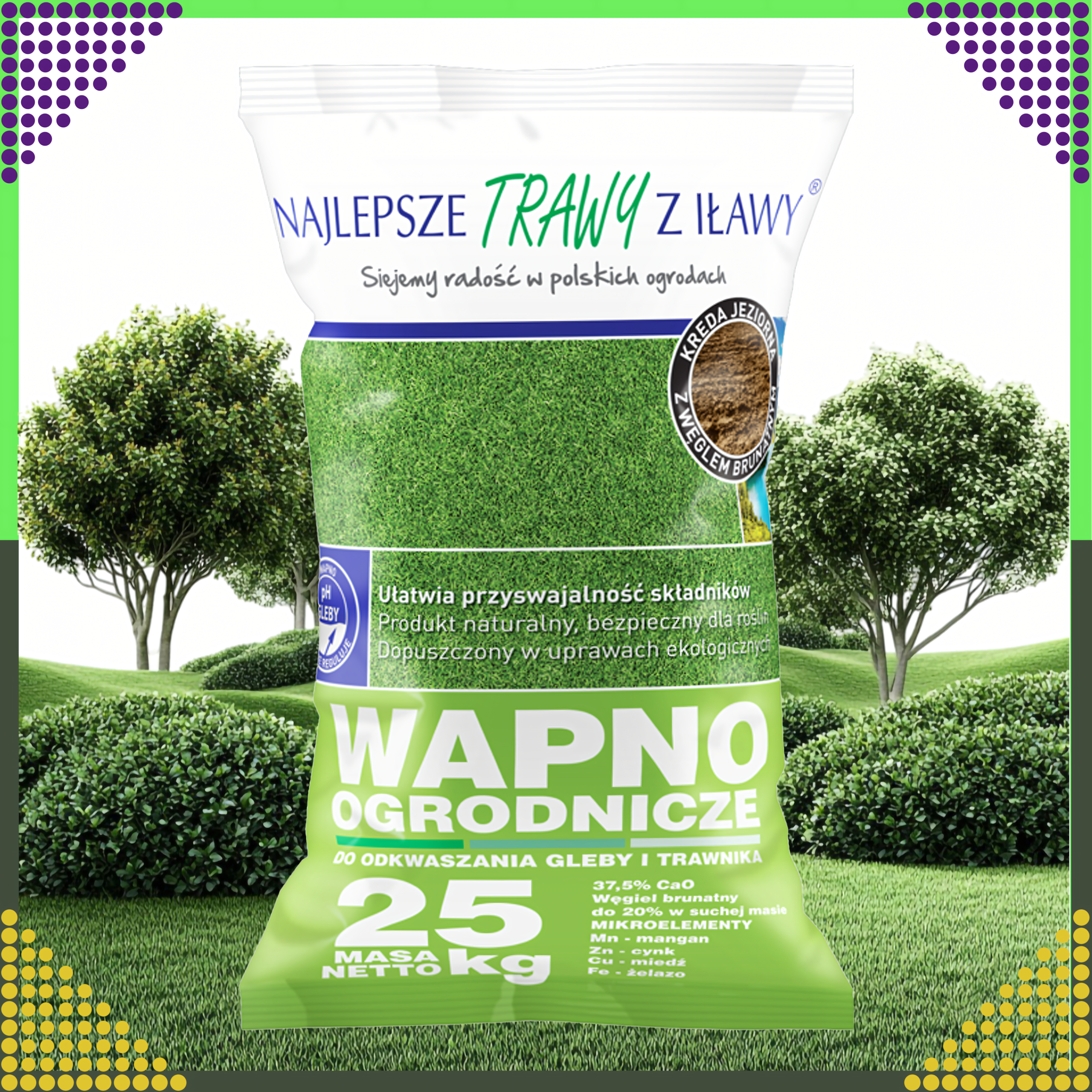 Premium lime for soil and lawn deacidification, ecological fertilizer, 25 kg bag