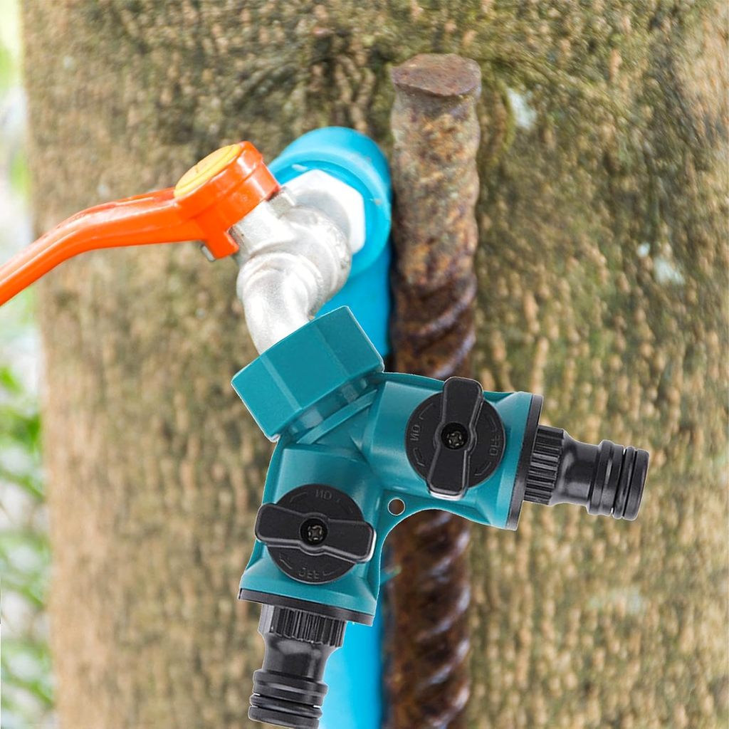 2-Way Garden Hose Tap Connector Reducer 1/2" to 3/4" with Valves