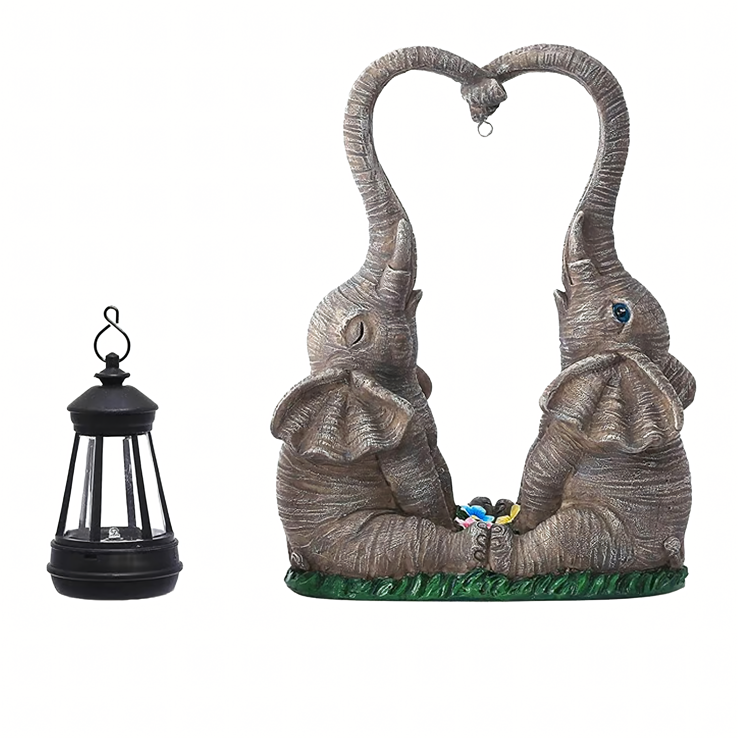 Solar LED Garden Elephant Figurine Lamp with Lantern
