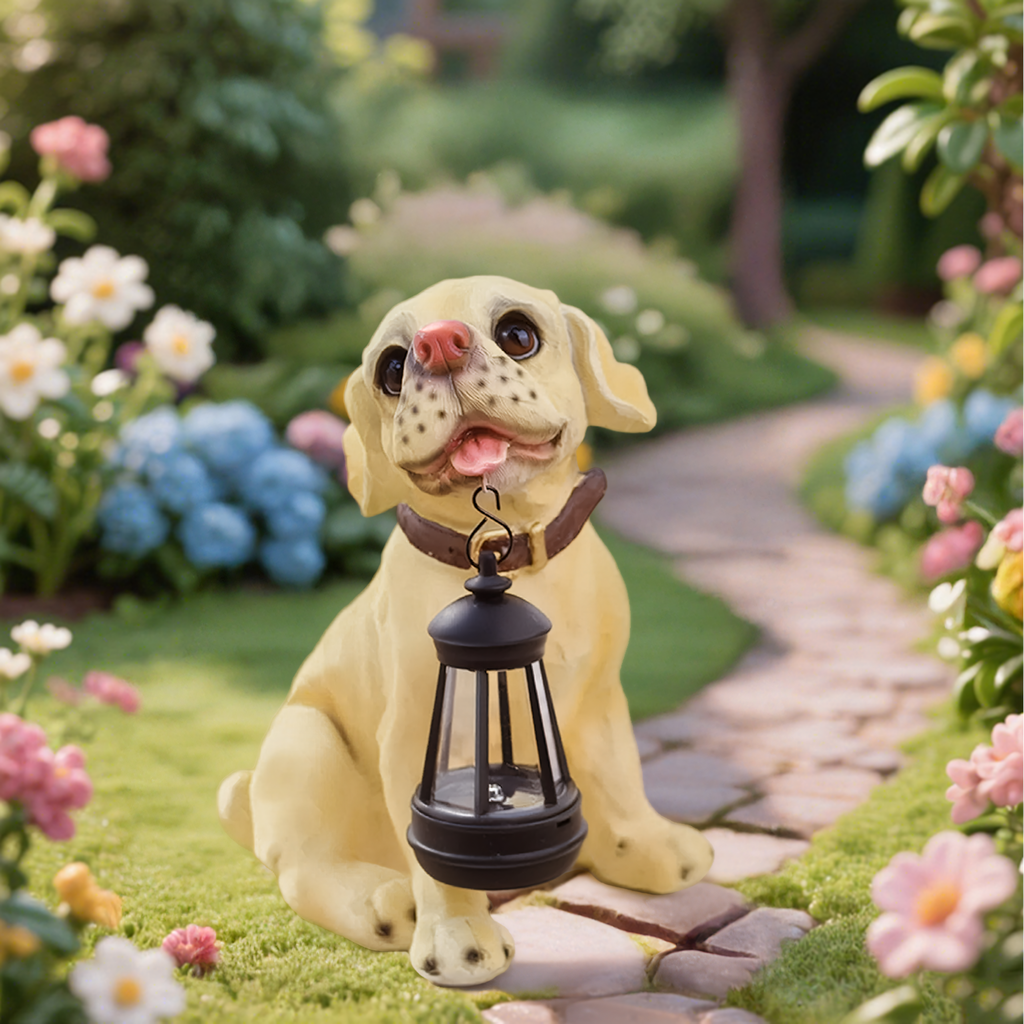 Decorative Solar Garden Lamp with LED Lantern Dog Design