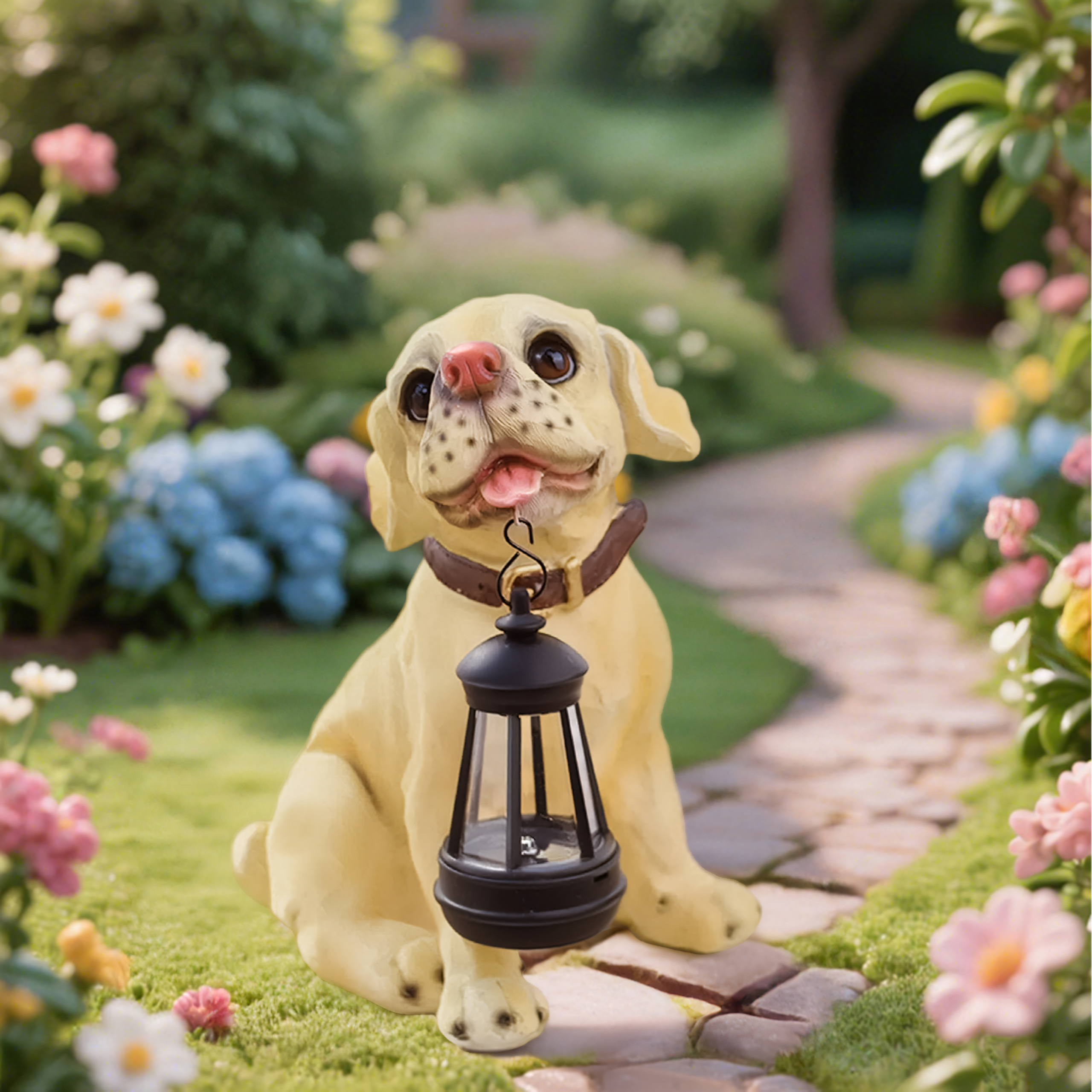Decorative Solar Garden Lamp with LED Lantern Dog Design