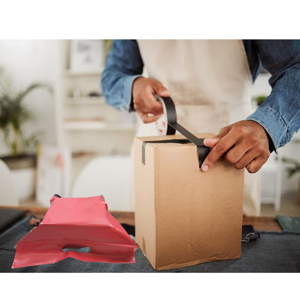 RED COURIER PACKS WITH HANDLE 500x600+70 50 pcs THANK YOU