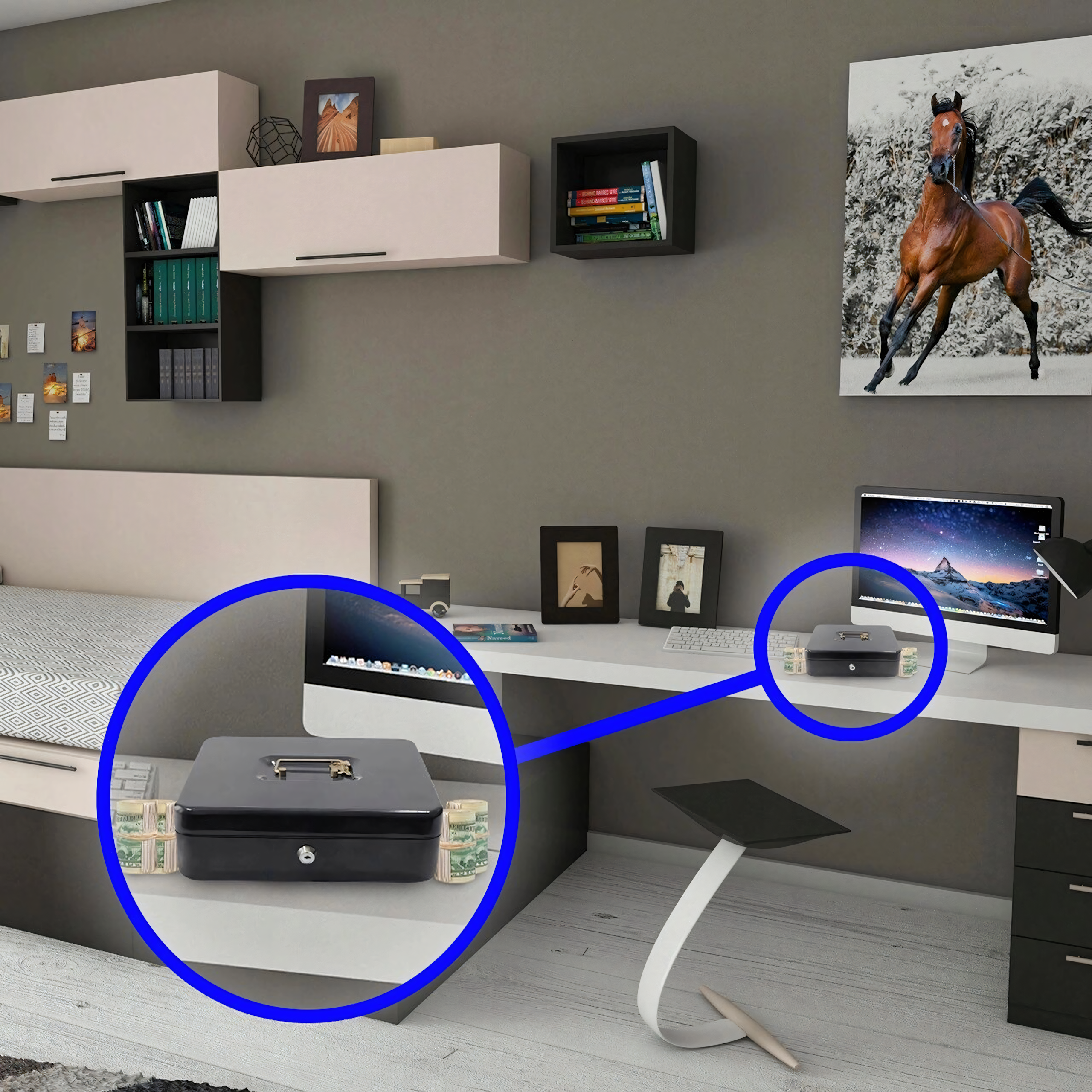 Metallist rahakast müntide, rahatähtede ja dokumentide turvaliseks hoidmiseks, võtmetega