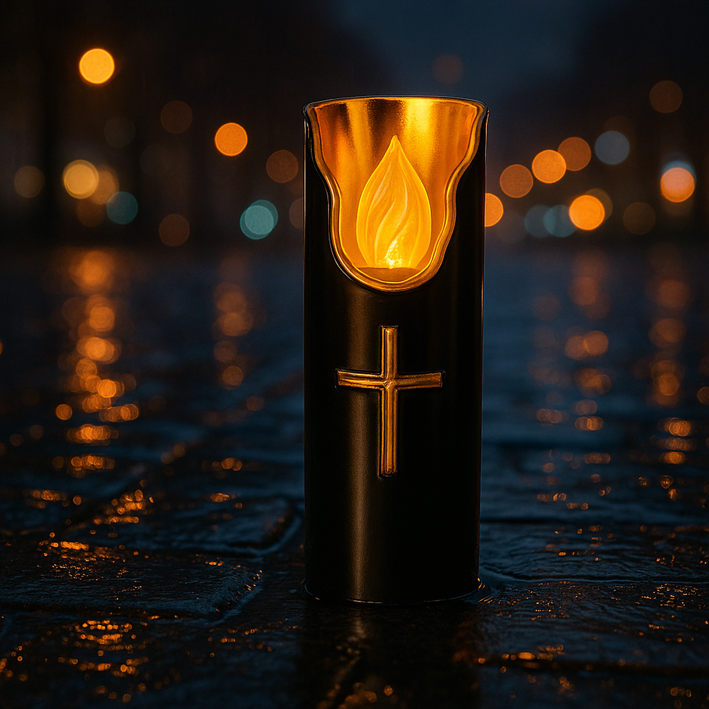 LED-küünal leegiefektiga Black 15cm patareitoitel