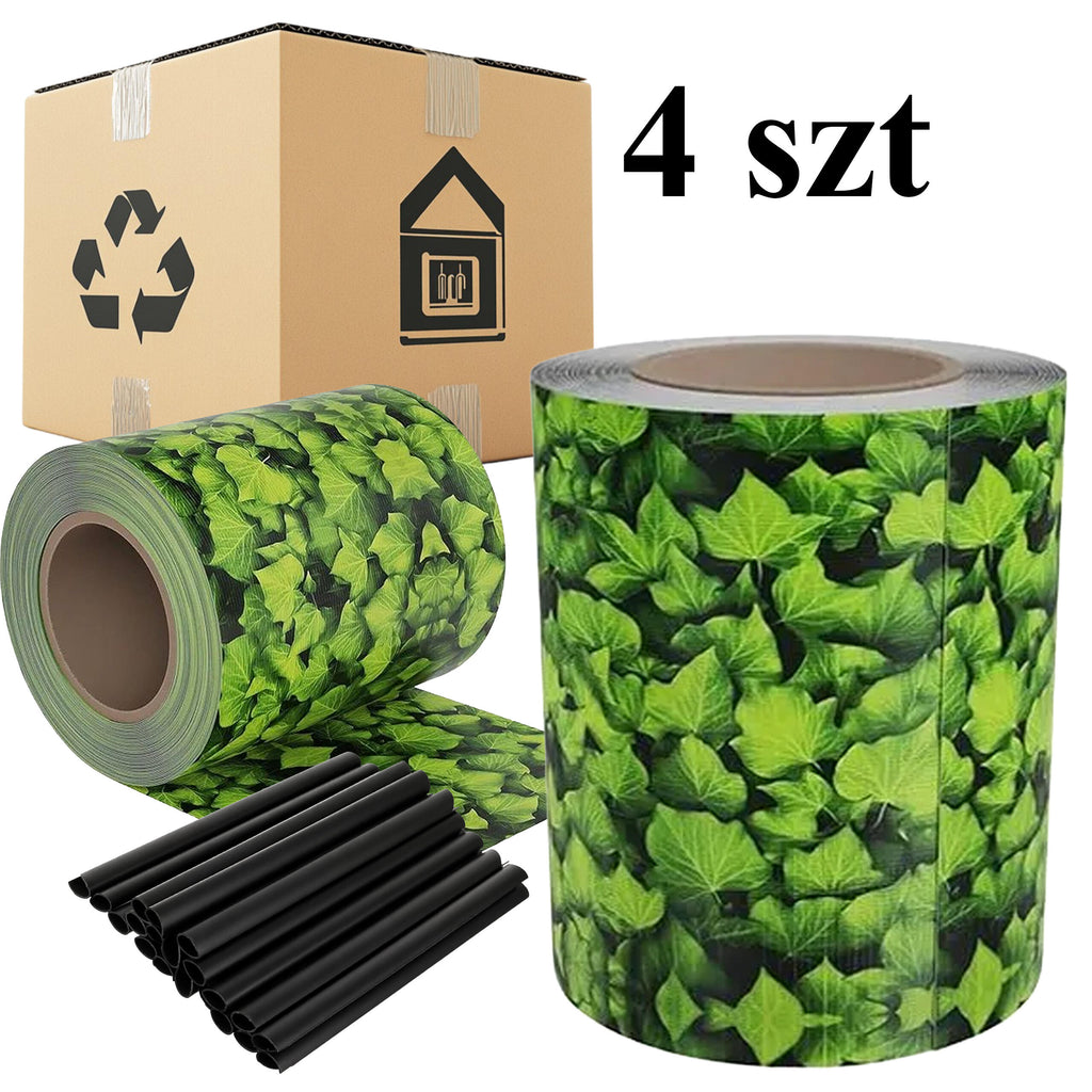 4 x Garden Fence Tape 19cm x 35m UV Protective Panel Cover with Leaf Pattern