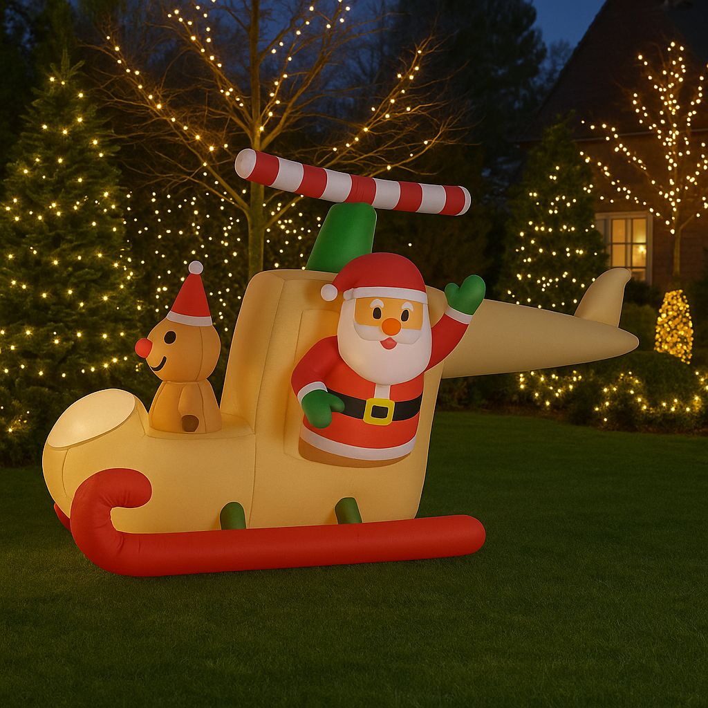 Jõuluvana saanis lendav täispuhutav jõulukaunistus 160cm