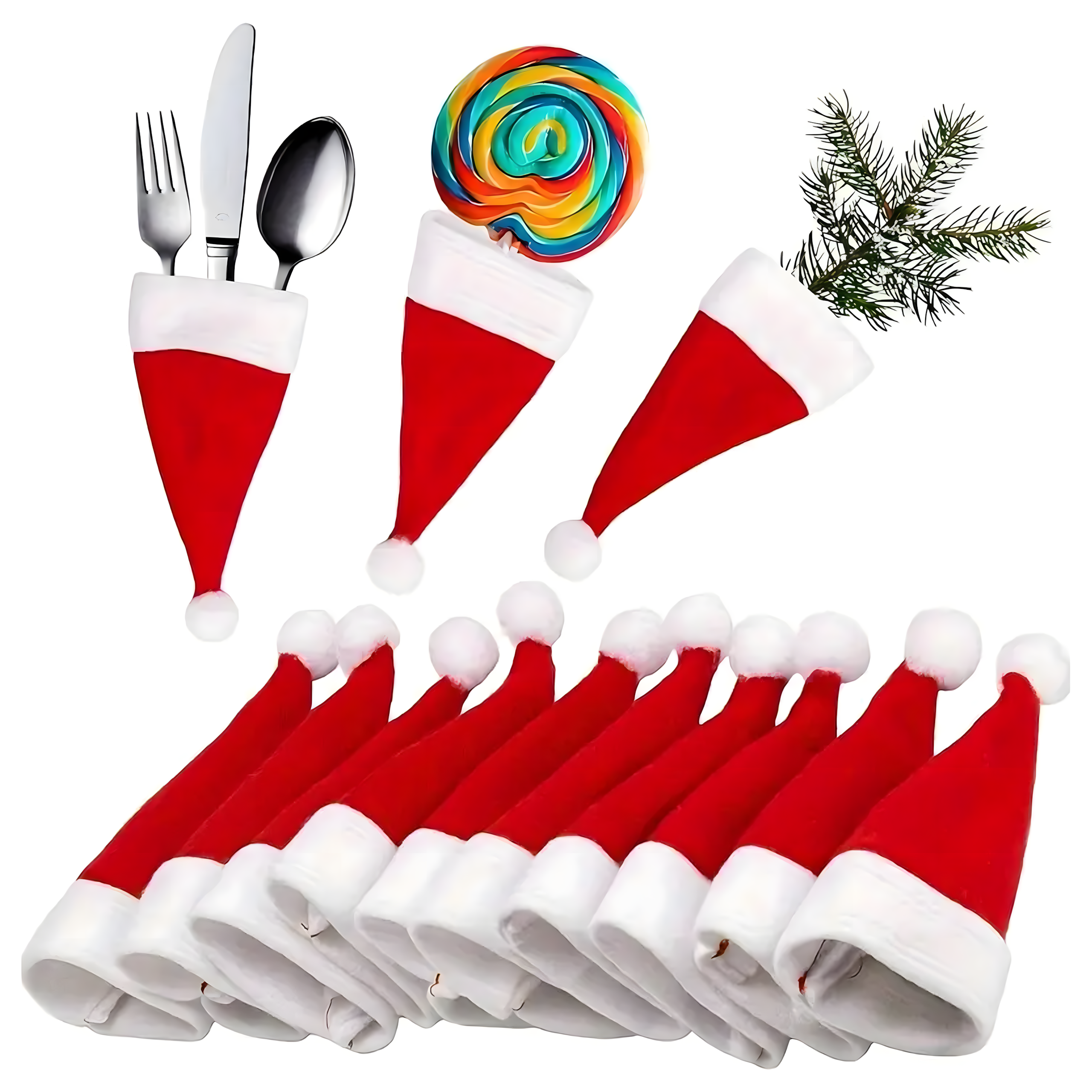 12x Jõuluteemalised söögiriistade kotid, jõulukate, jõuluvana müts