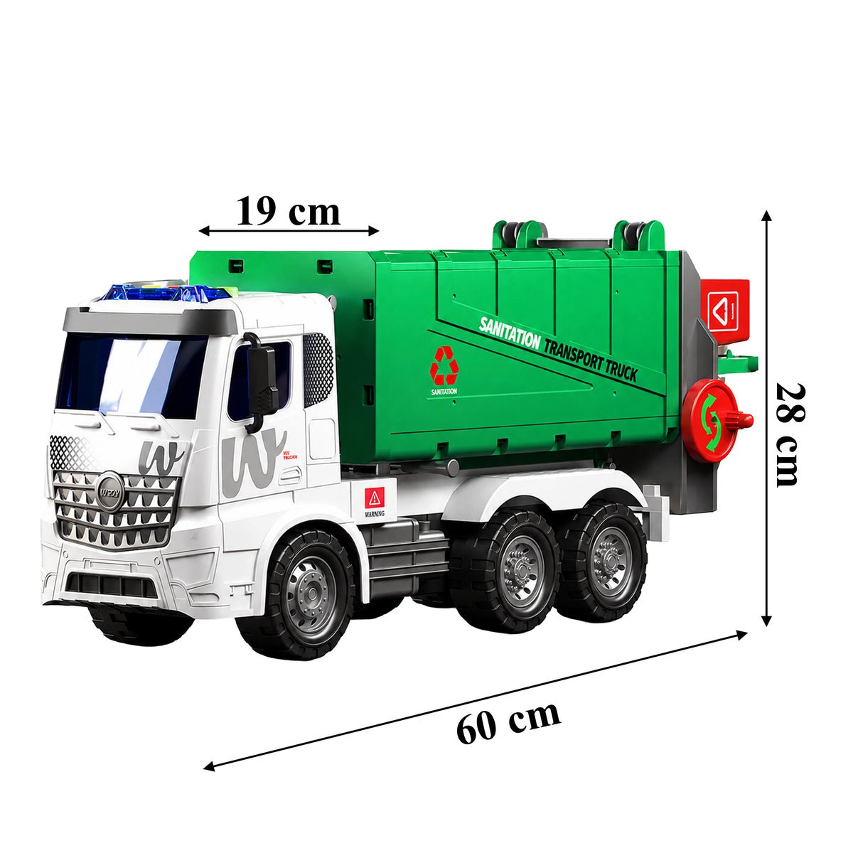 36x Giant Garbage Truck Toy 1:10 Scale with Lights, Sounds, and Lifting Function