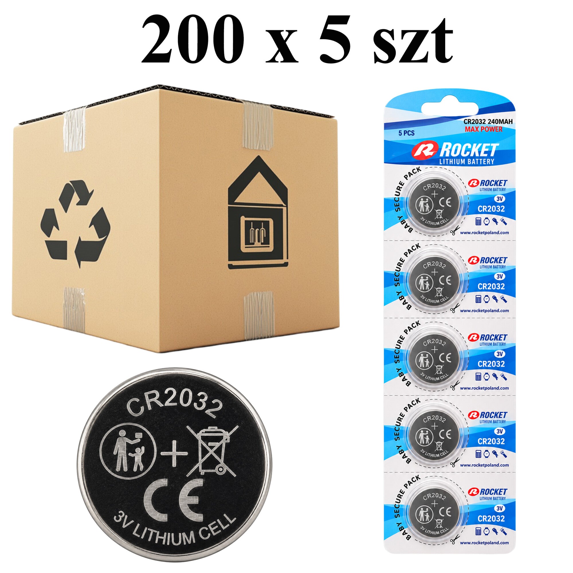 Rocket CR2032 3 V 240 mAh liitium-nööppatareid, 1000 tk CR2032-15840