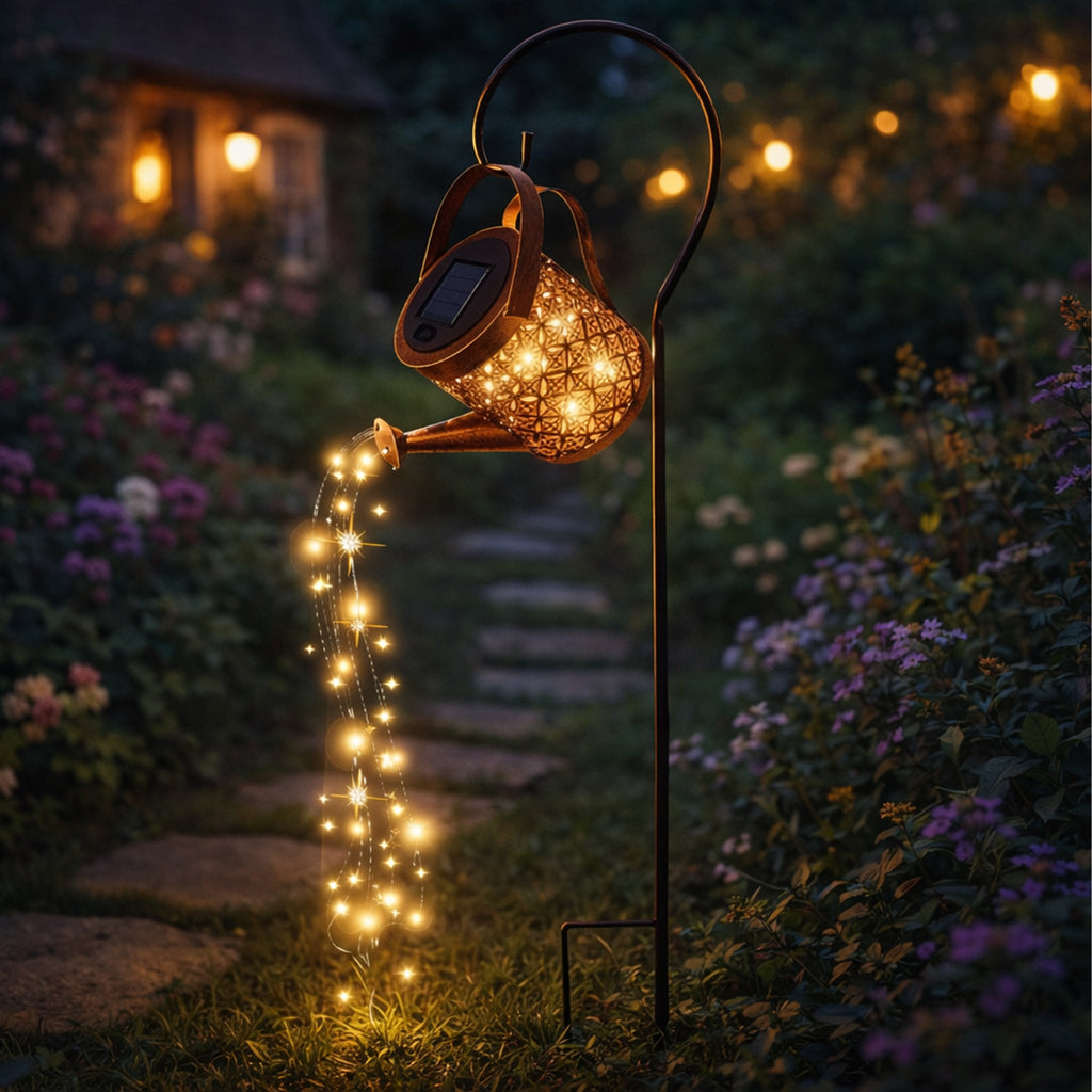 Dekoratiivne päikesepatareiga LED aialamp kastkann aeda ja terrassile