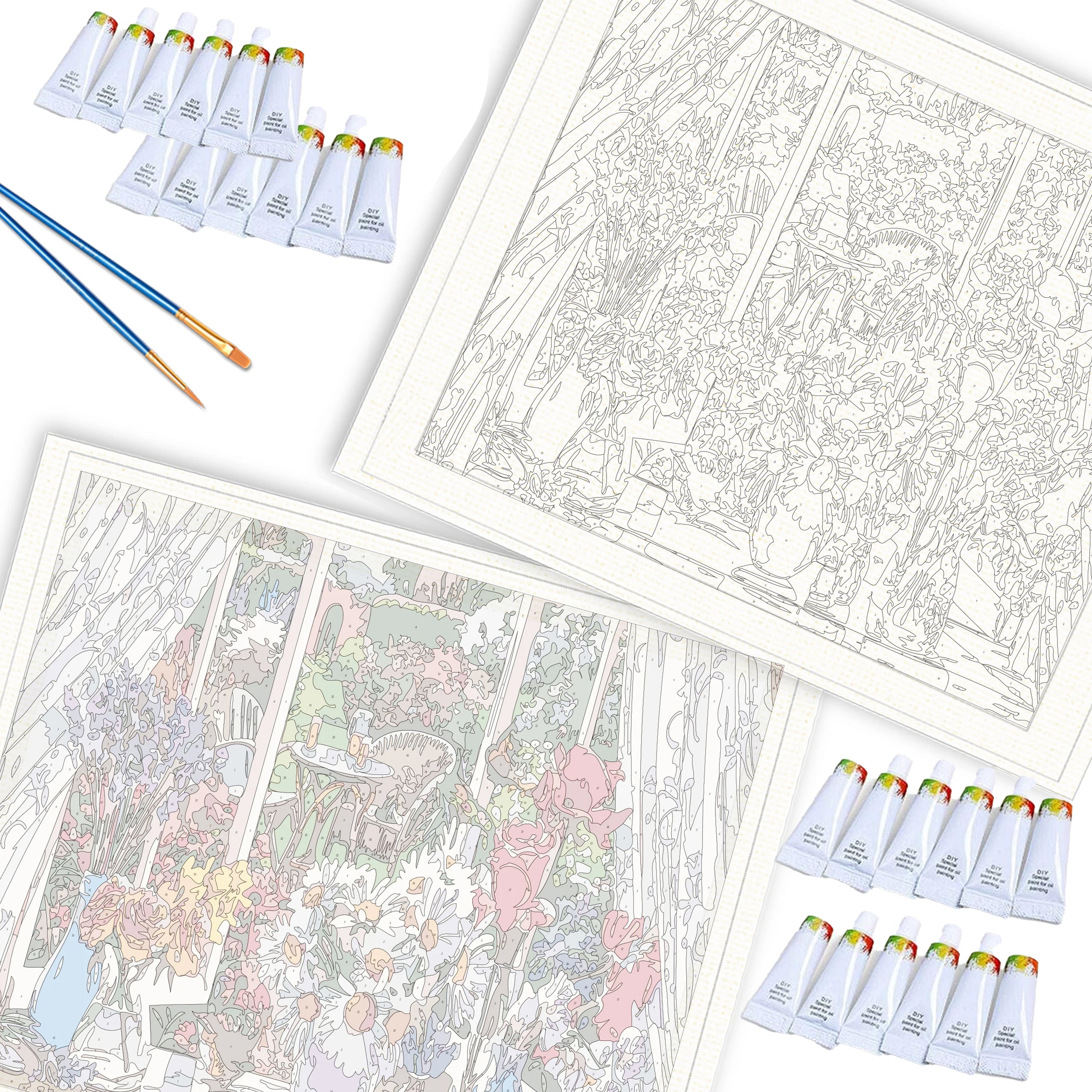 Numbrite järgi maalimise lõuend raamiga, isetegemise komplekt, pintslid, värvid 40x50