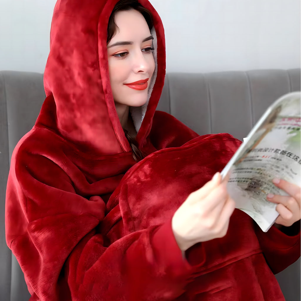 Suur pusa-pleed, ülisuur, paks pusa kapuutsiga, naiste ja meeste hommikumantel