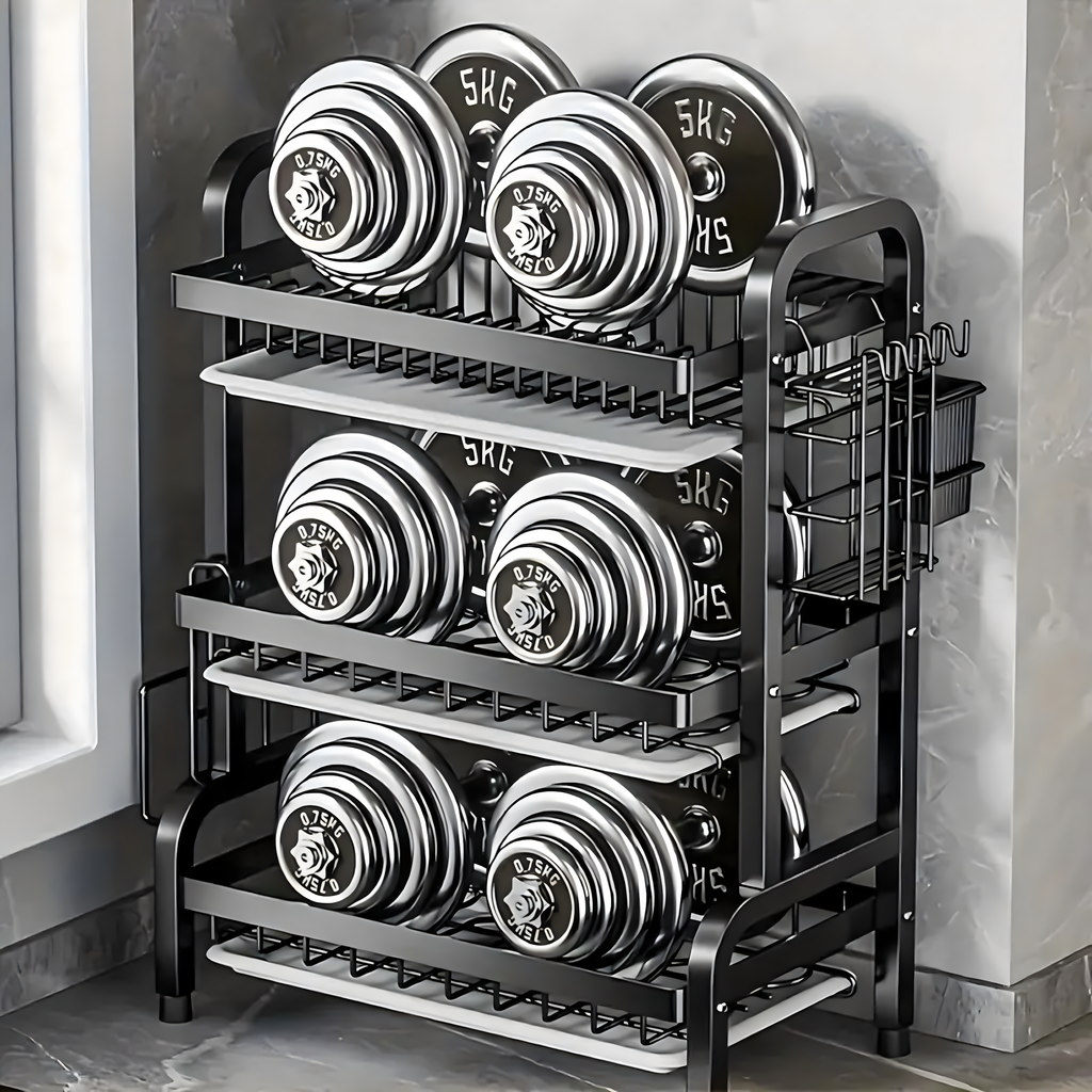 Dish Drying Rack Drainer Three-Tier Black Large XXL