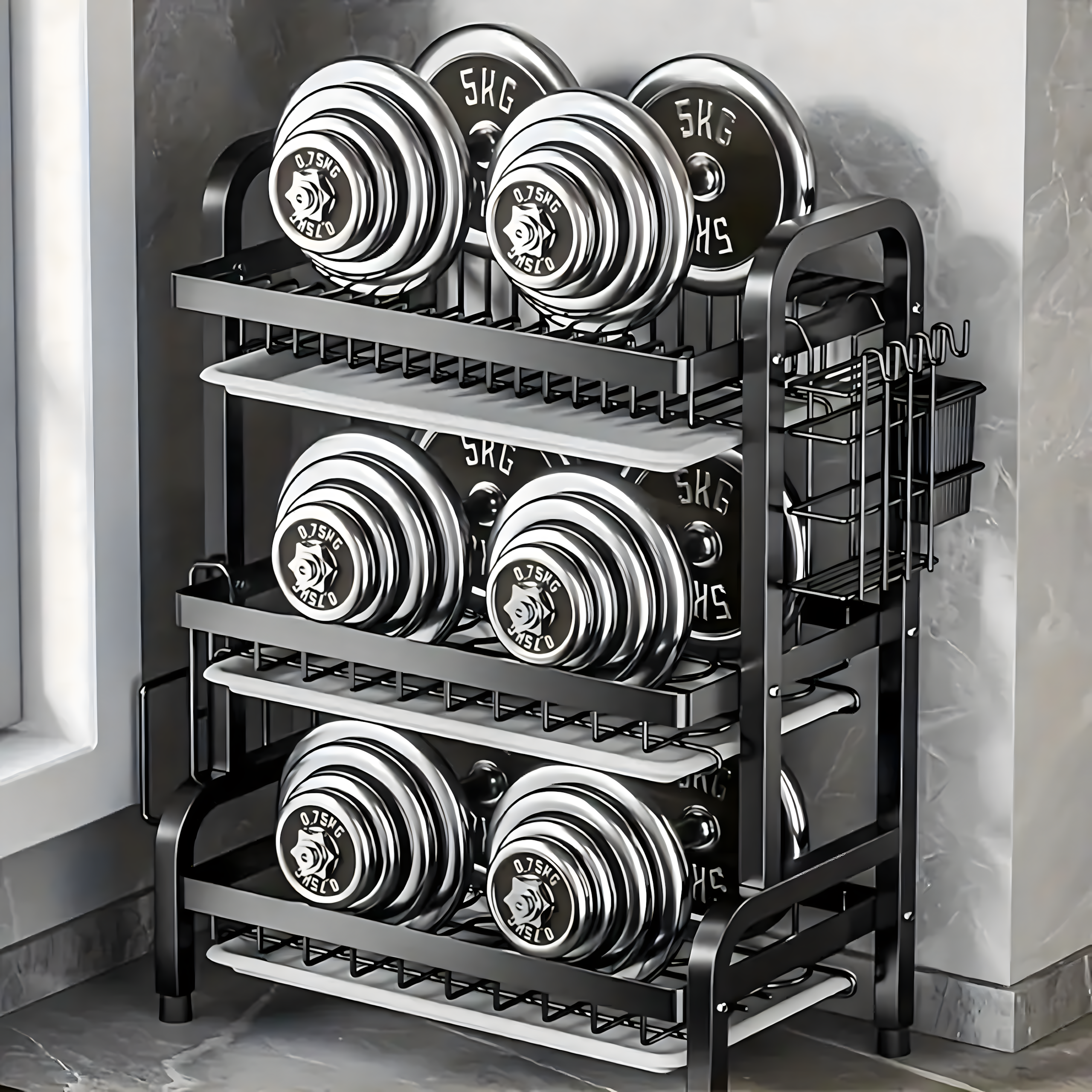 Dish Drying Rack Drainer Three-Tier Black Large XXL