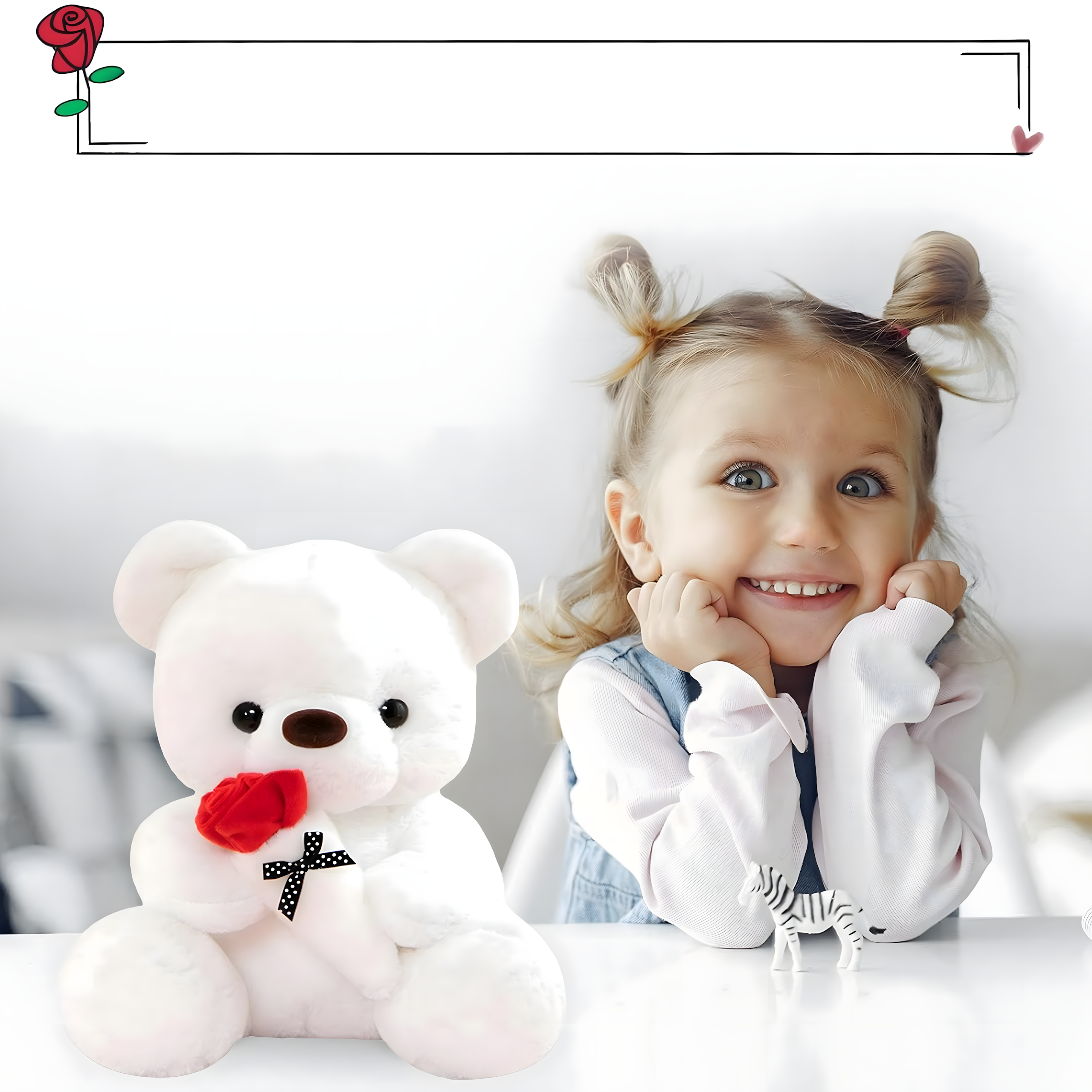 40x Valge kaisukaru tüdrukule 32 cm punase roosi ja lipsuga