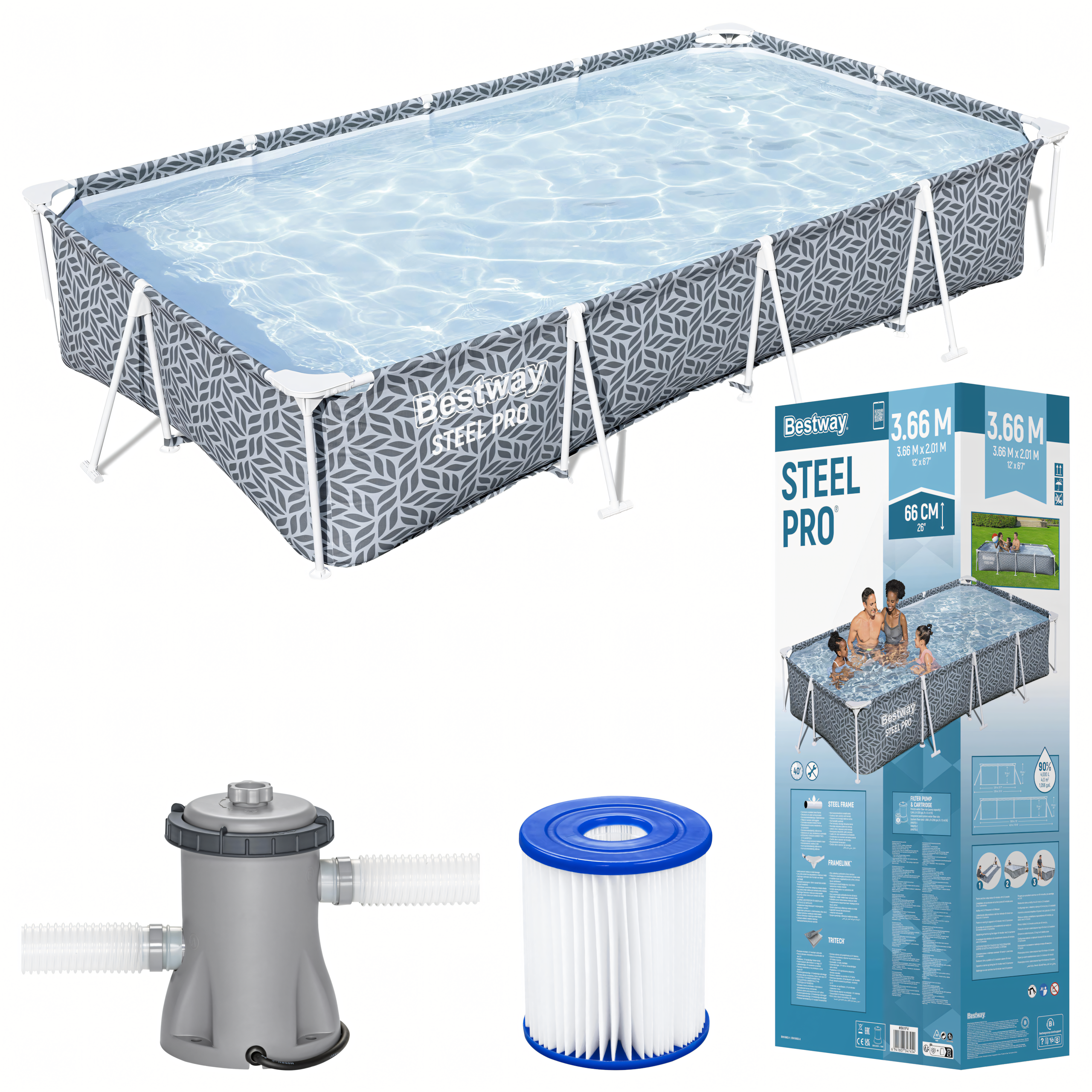 Bestway 561FV Steel Pro ristkülikukujuline aiaraamiga bassein 366x201x66 cm