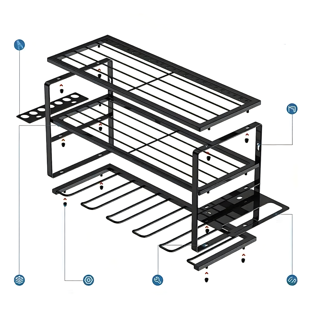 Wall-Mounted Garage Shelf Rack Organizer for Power Tools