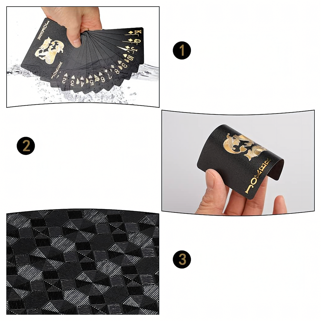 Luxury Black Poker Card Deck with Shiny Gold Designs Waterproof