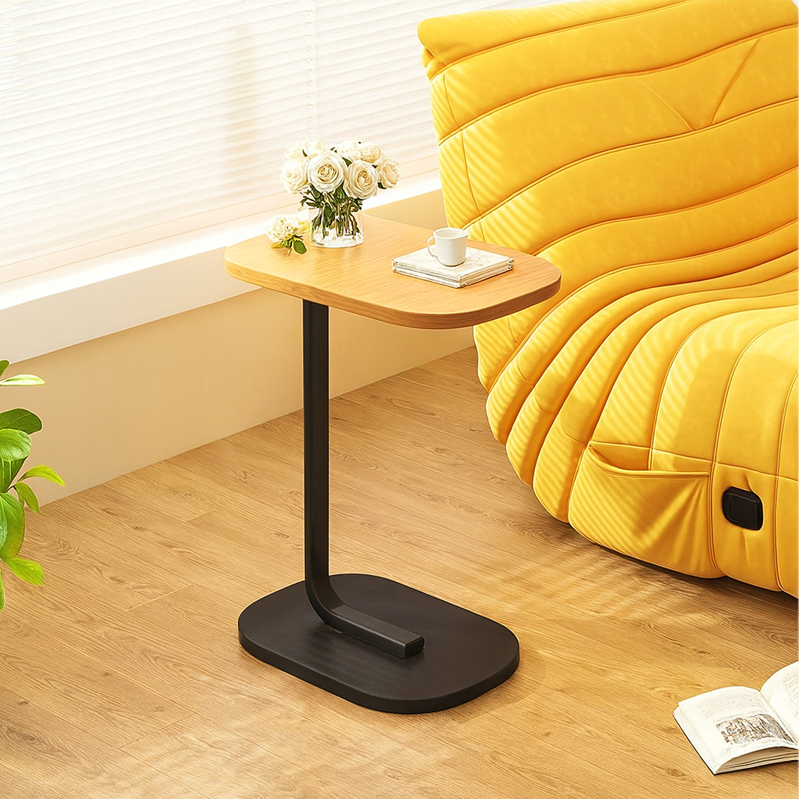 Modern C-Shaped Side Coffee Table for Living Room