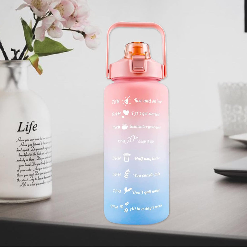 Motivational Water Bottle 2000ml 2L with Straw, Handle, and Measurement Markings