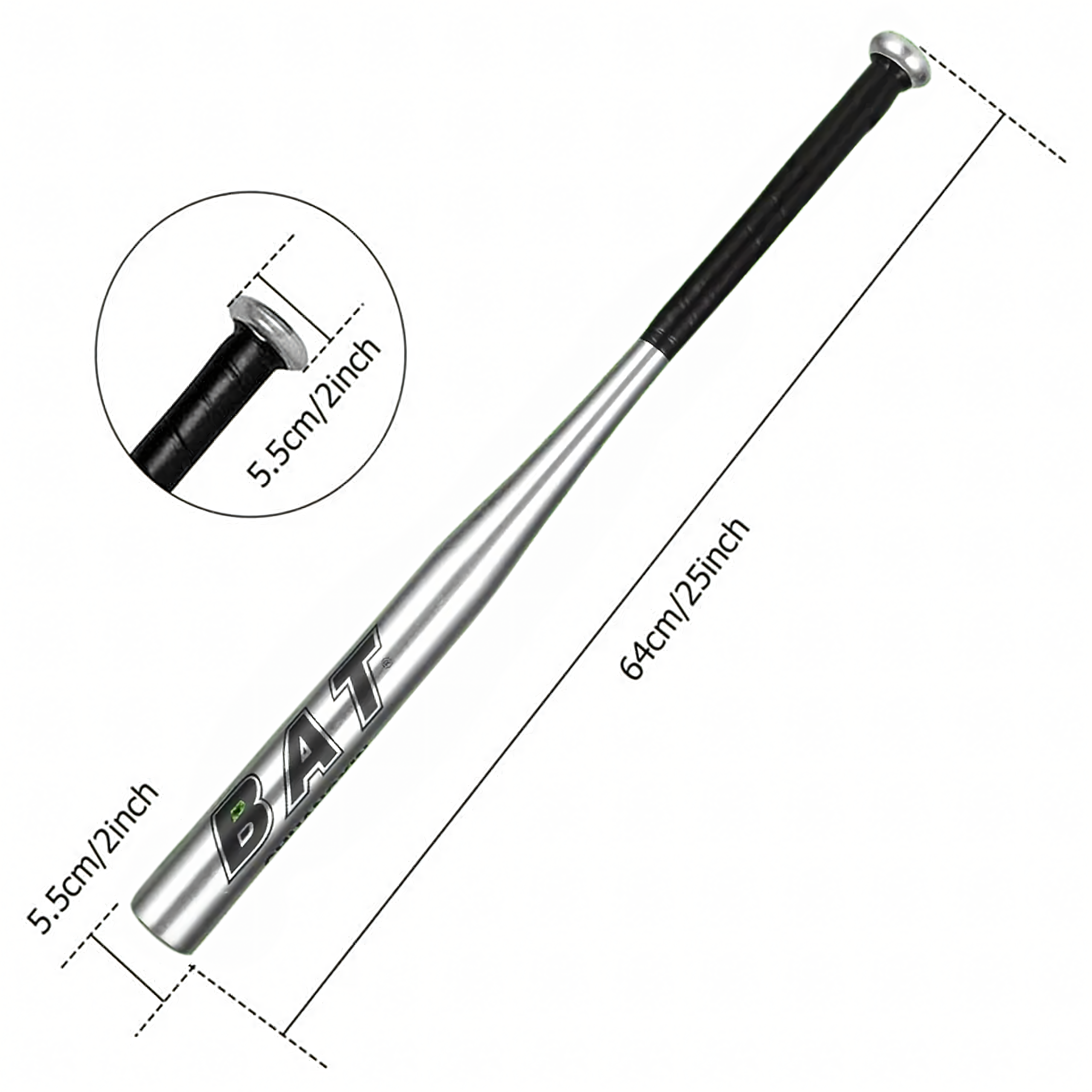 Pesapallikurikas alumiiniumist 25" 64cm tugev treening hõbedane